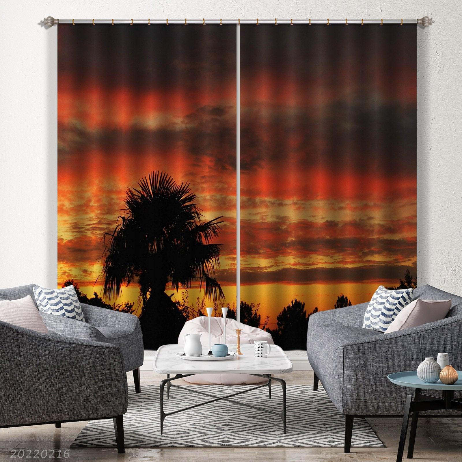 3D Woods Palm Trees Red Sky Cloud Curtains and Drapes GD 2311- Jess Art Decoration