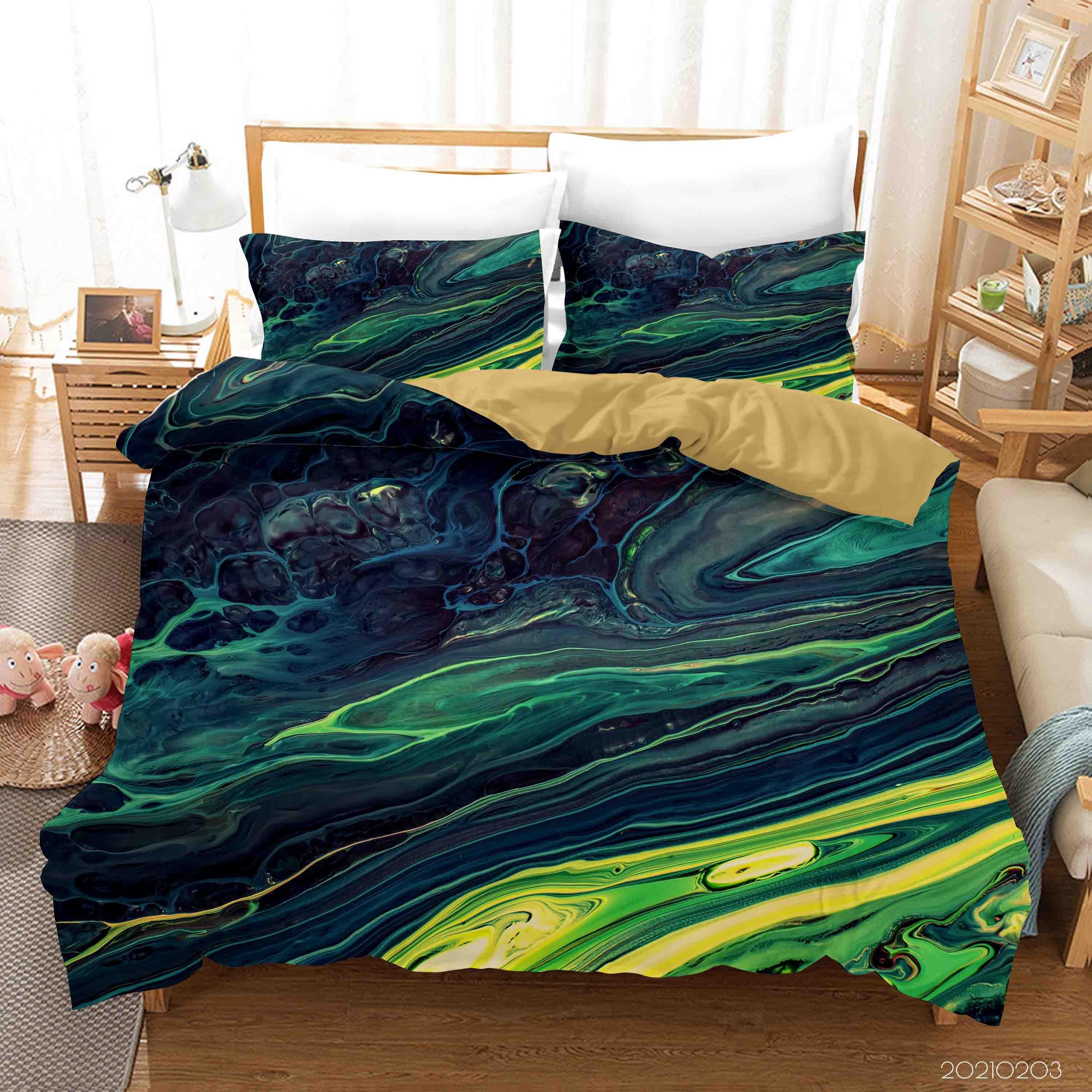 3D Abstract Green Marble Texture Quilt Cover Set Bedding Set Duvet Cover Pillowcases 11- Jess Art Decoration