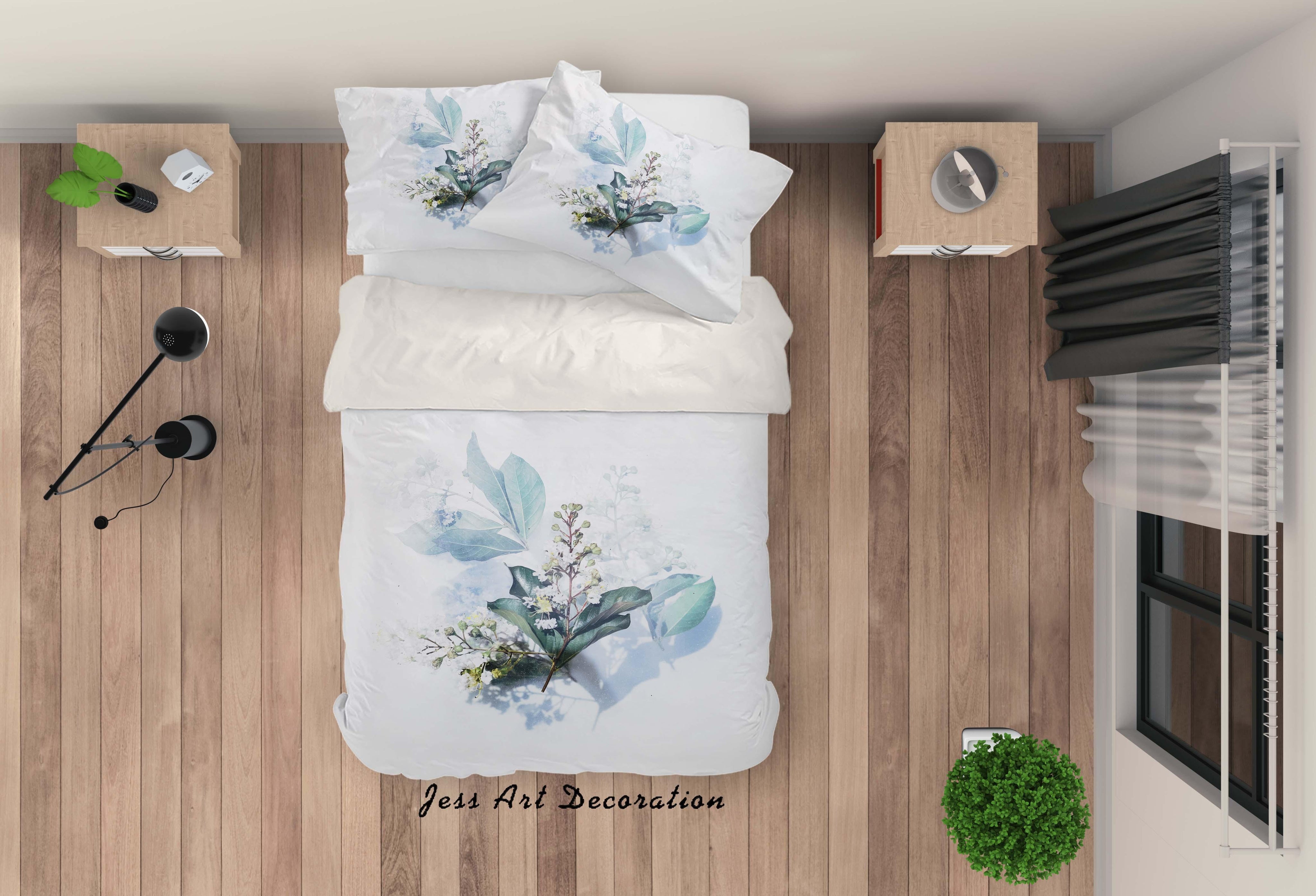3D White Branches Leaves Quilt Cover Set Bedding Set Duvet Cover Pillowcases LQH A100- Jess Art Decoration