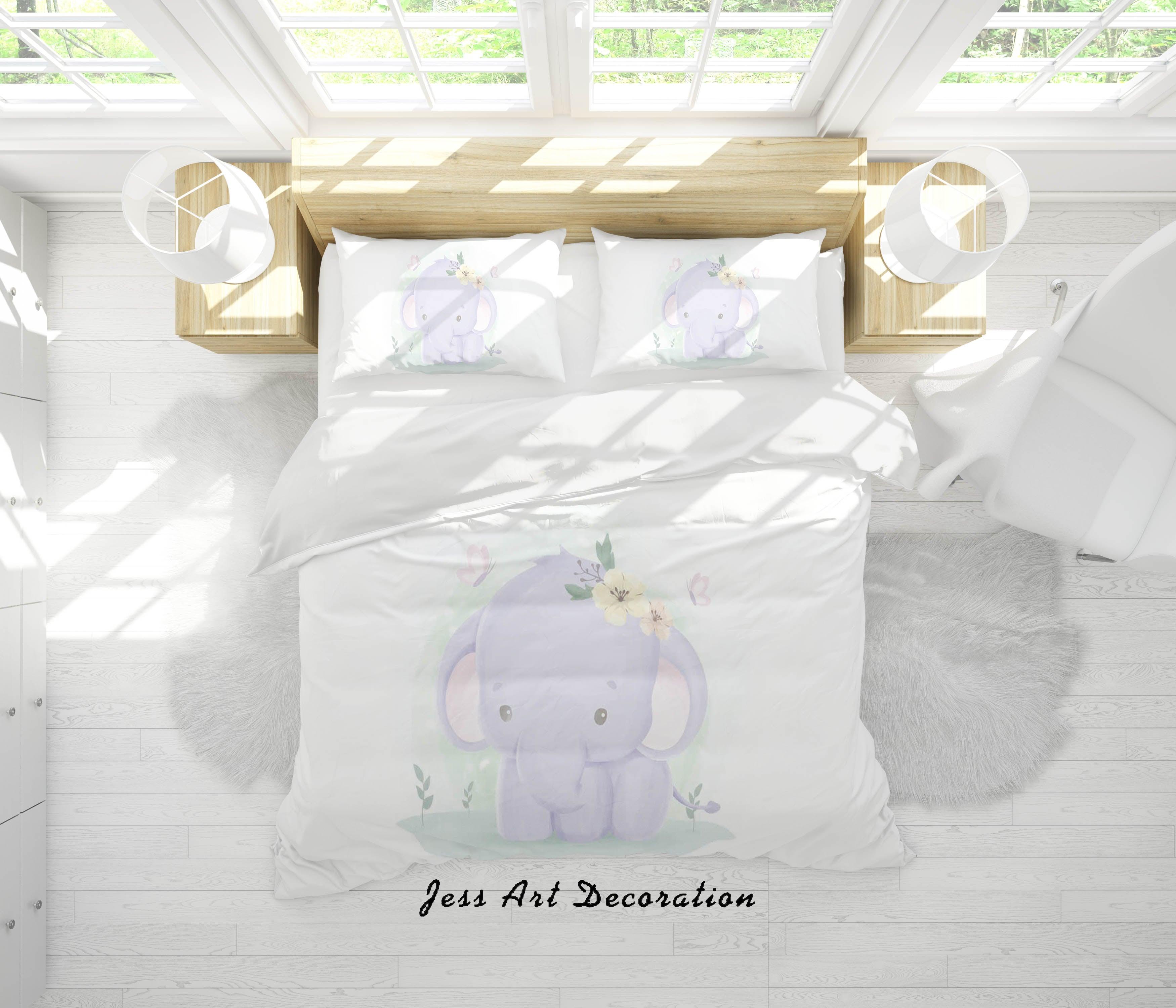 3D White Purple Elephant Quilt Cover Set Bedding Set Duvet Cover Pillowcases SF- Jess Art Decoration