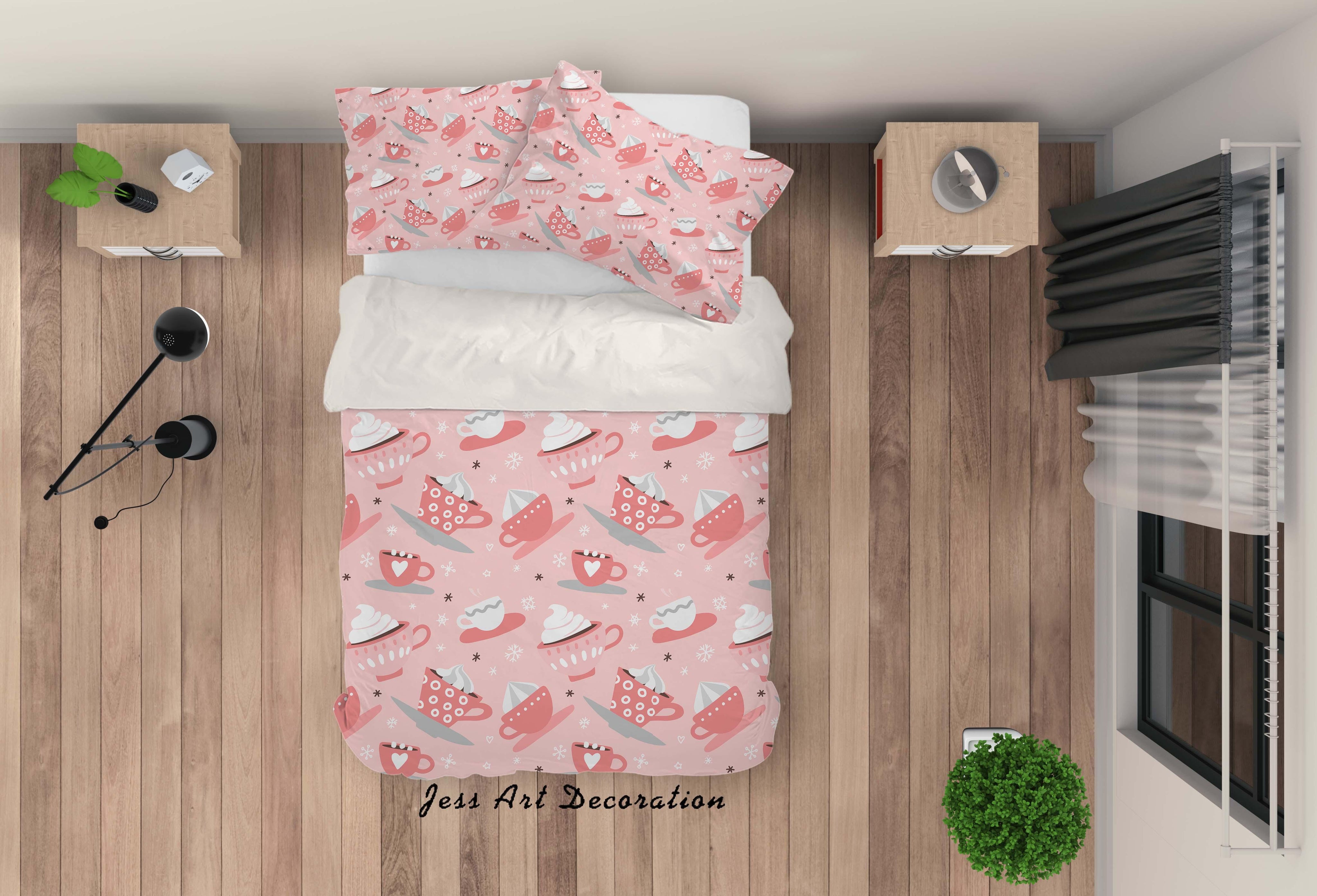 3D Cartoon Pink Tea Cup Quilt Cover Set Bedding Set Pillowcases 20- Jess Art Decoration