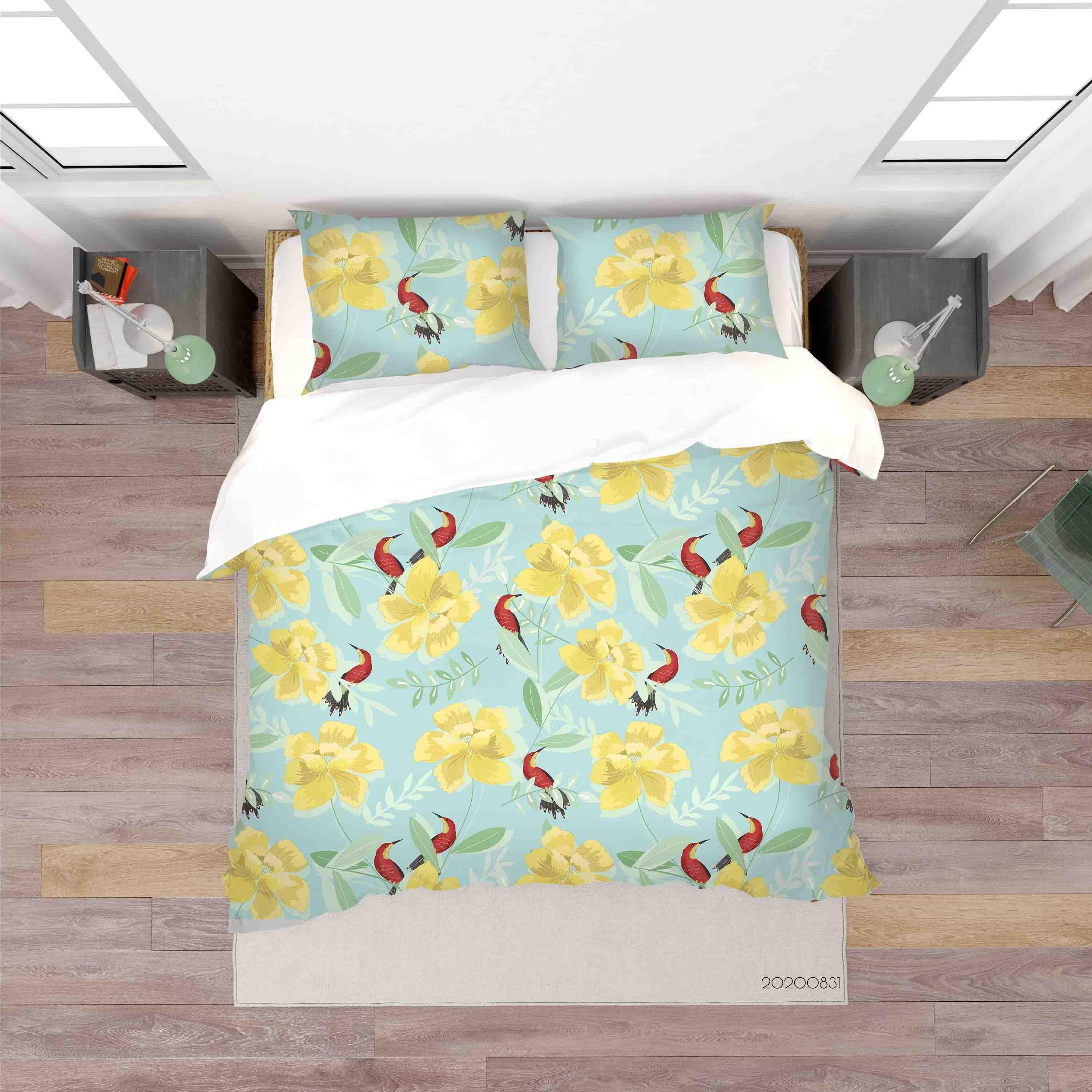 3D Watercolor Painting Leaves Flower Pattern Quilt Cover Set Bedding Set Duvet Cover Pillowcases WJ 3500- Jess Art Decoration