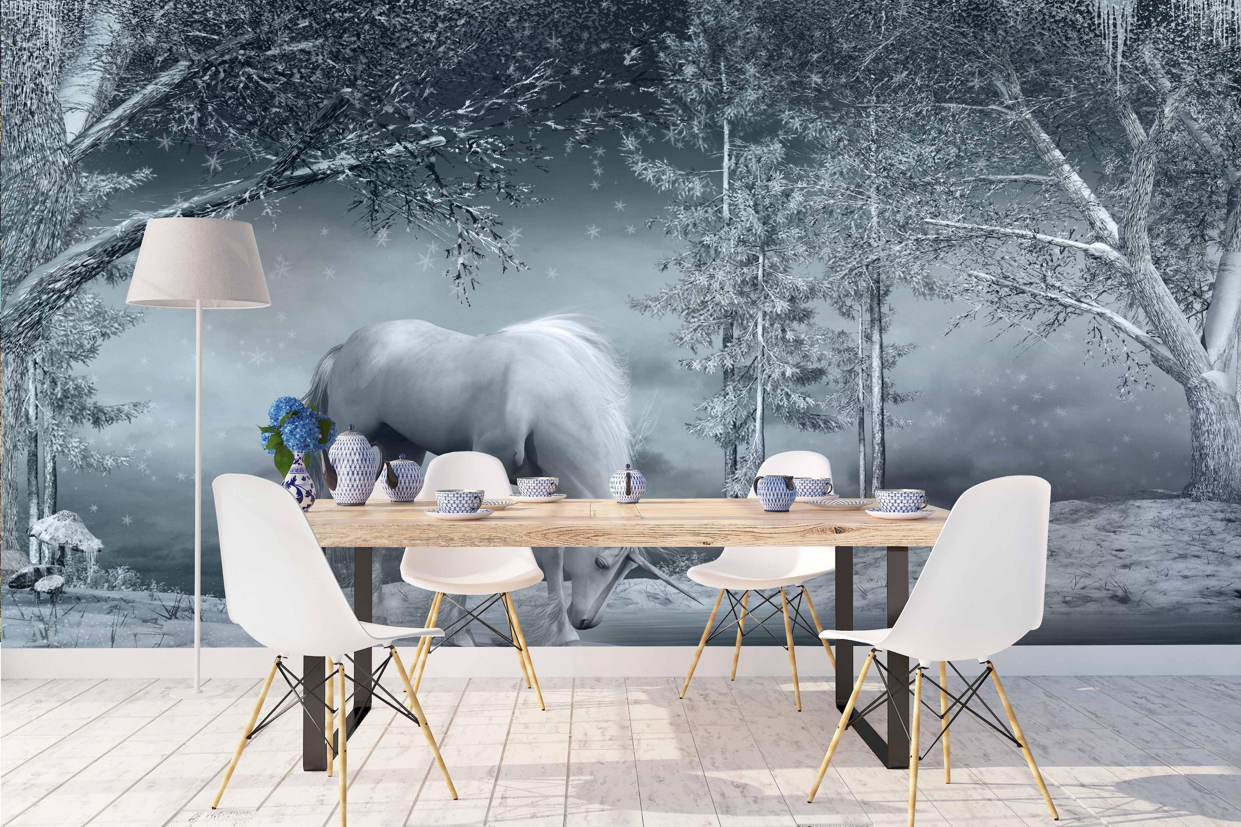 3D Grey Forest Unicorn Wall Mural Wallpaper 60- Jess Art Decoration