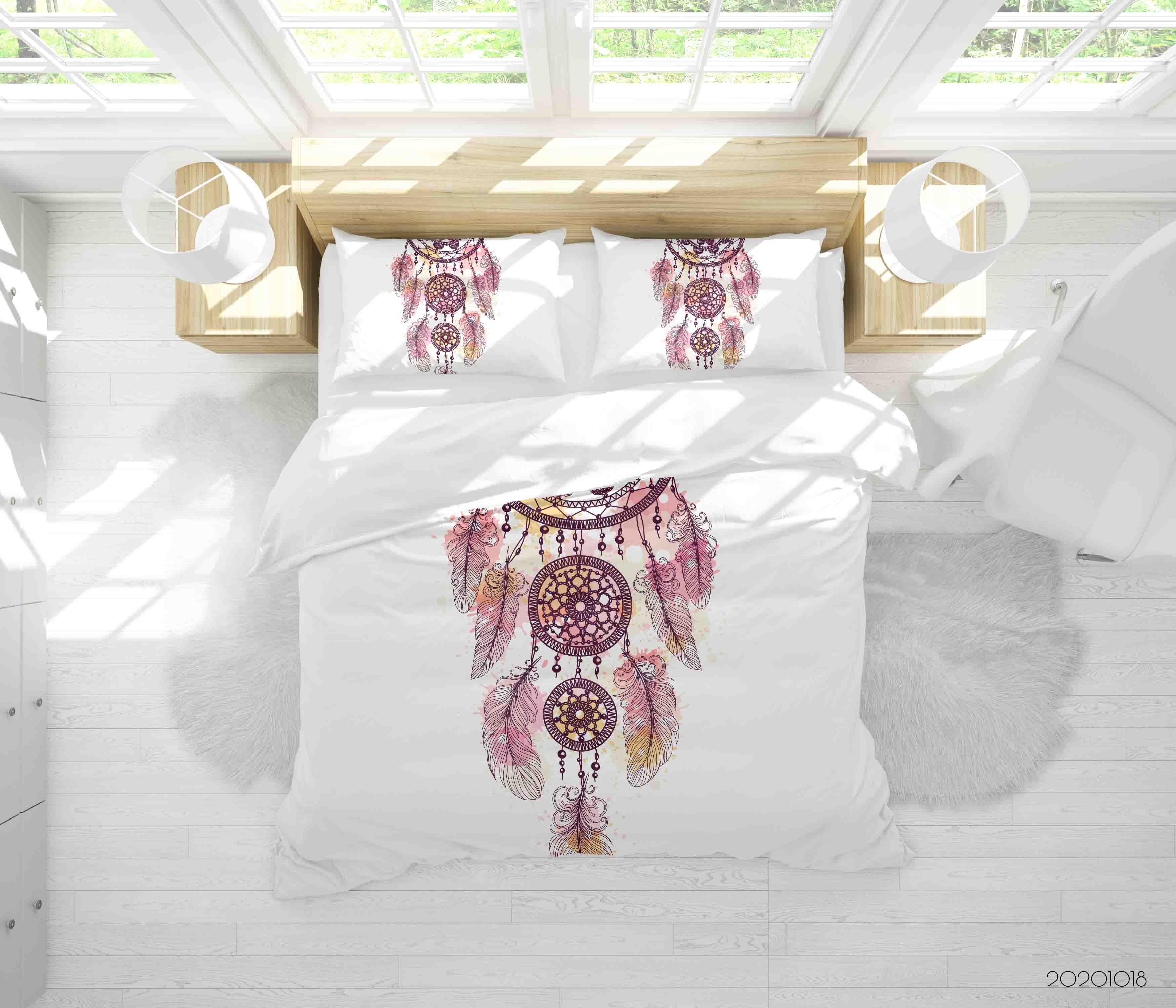 3D Watercolor Dream Catcher Feather Quilt Cover Set Bedding Set Duvet Cover Pillowcases WJ 9751- Jess Art Decoration