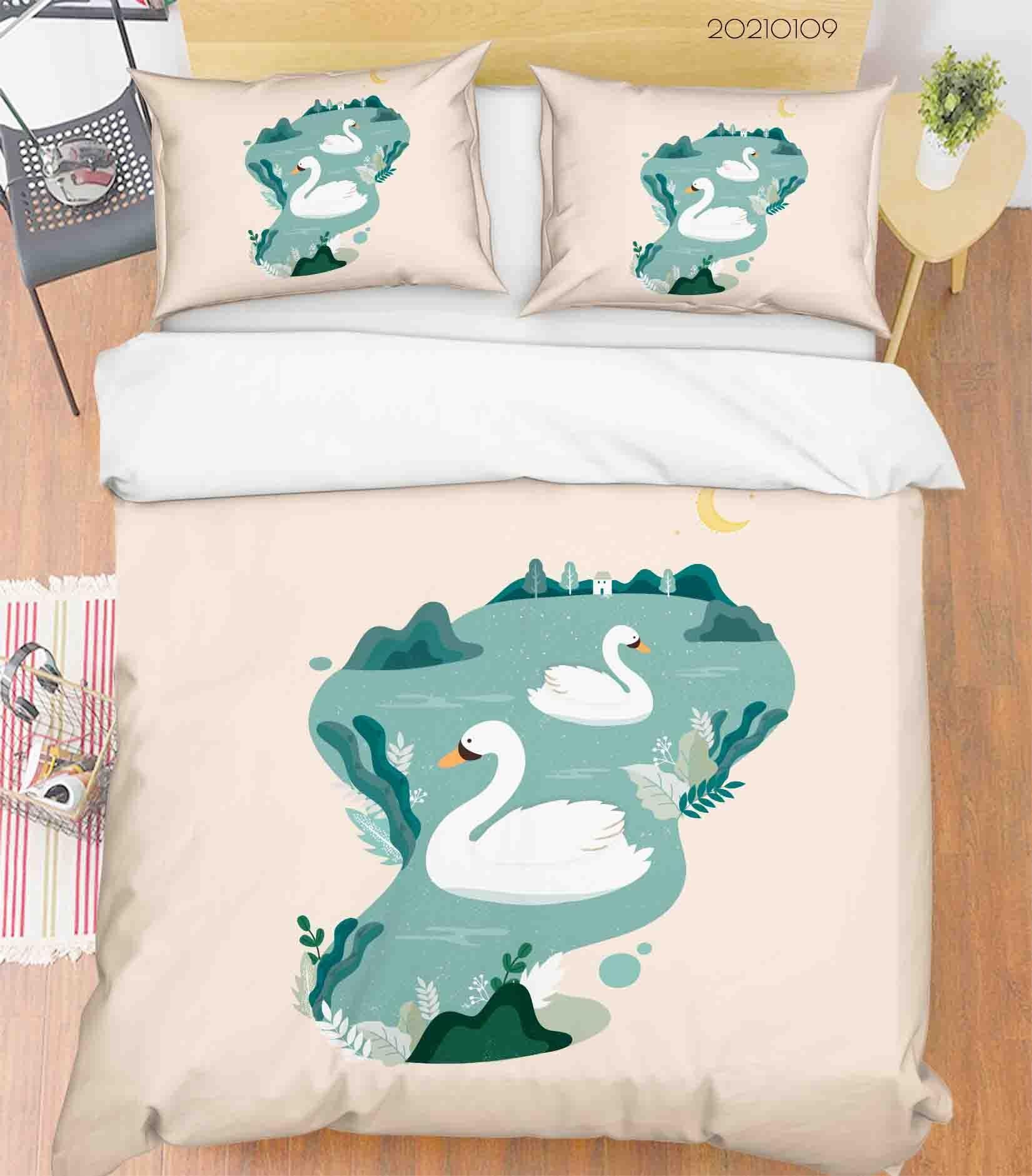 3D Pond Animal White Goose Quilt Cover Set Bedding Set Duvet Cover Pillowcases 3 LQH- Jess Art Decoration