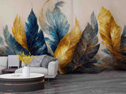 3D Vintage Elegant Golden Blue Floral Leaves Wall Mural Wallpaper GD 1896- Jess Art Decoration
