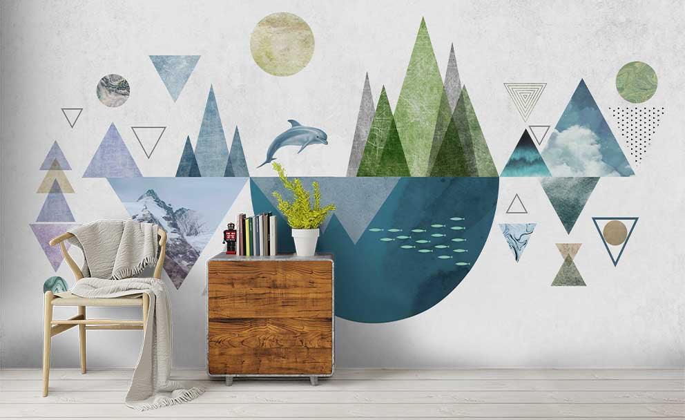 3D Blue Triangle Marble Wall Mural Wallpaper 220- Jess Art Decoration