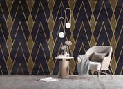 3D Black Gold Geometric Lines black gold geometric line pattern wall mural wallpaper for living room - view 3