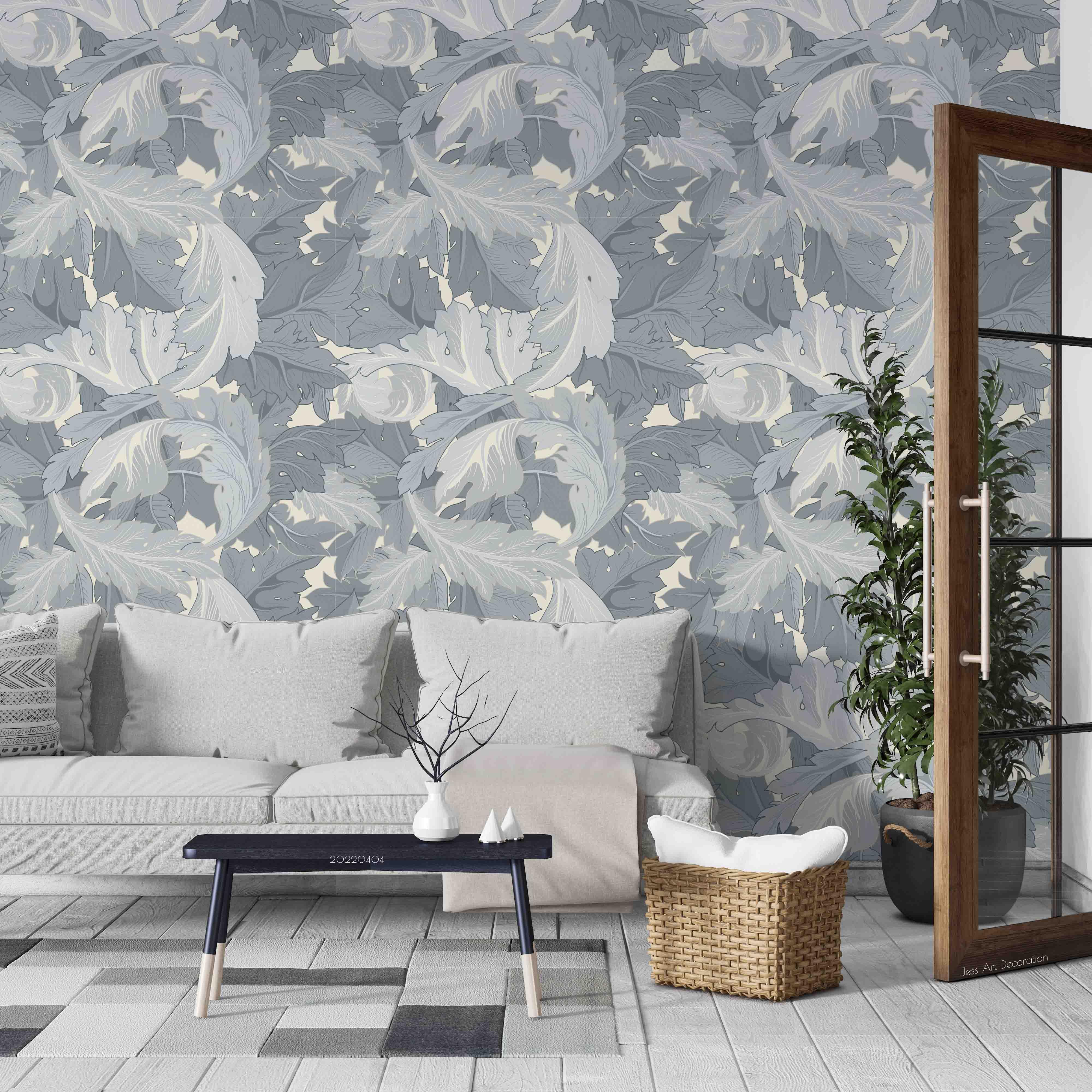 3D Vintage Plant Leaf Grey Pattern Wall Mural Wallpaper GD 4042- Jess Art Decoration