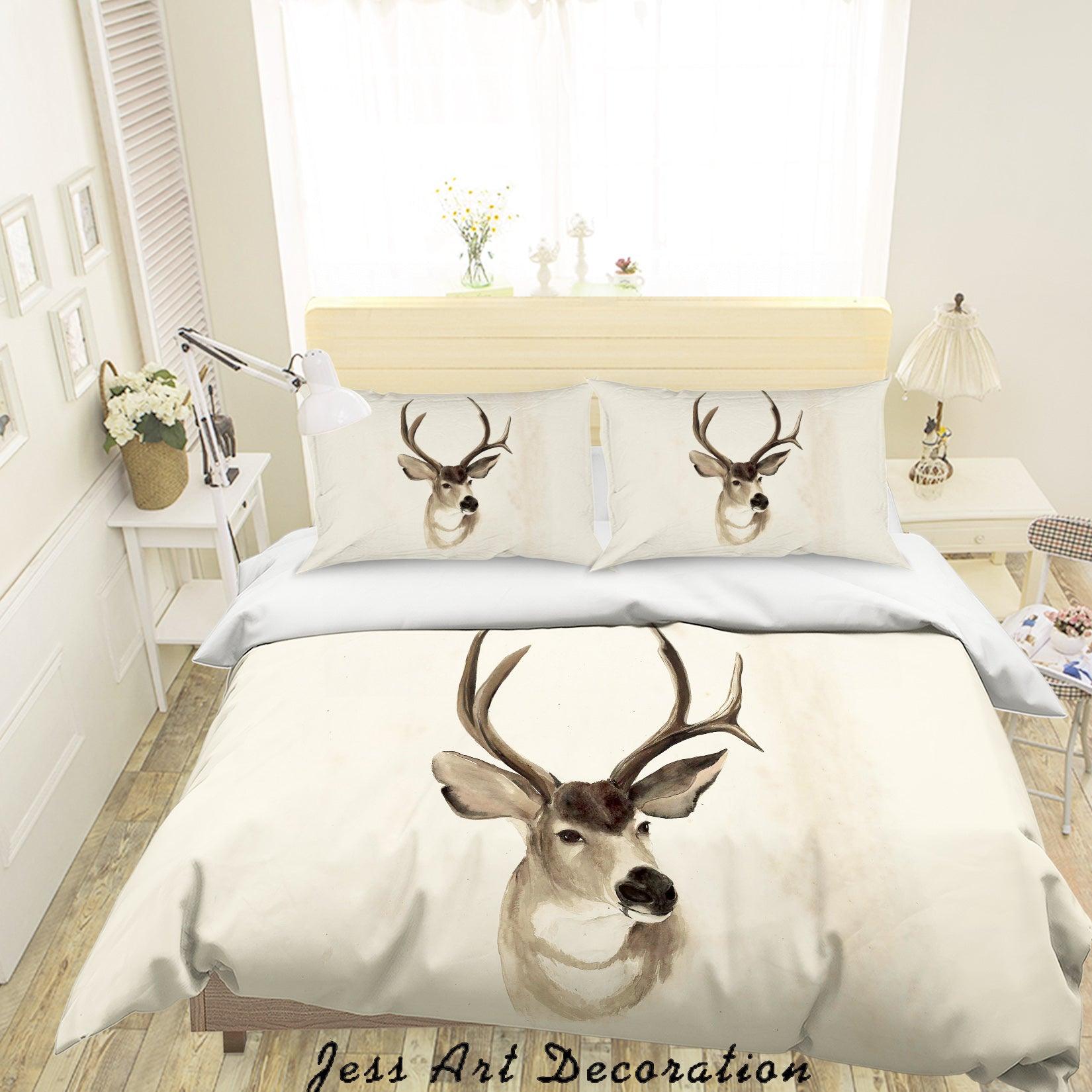 3D White Elk Quilt Cover Set Bedding Set Pillowcases 20- Jess Art Decoration