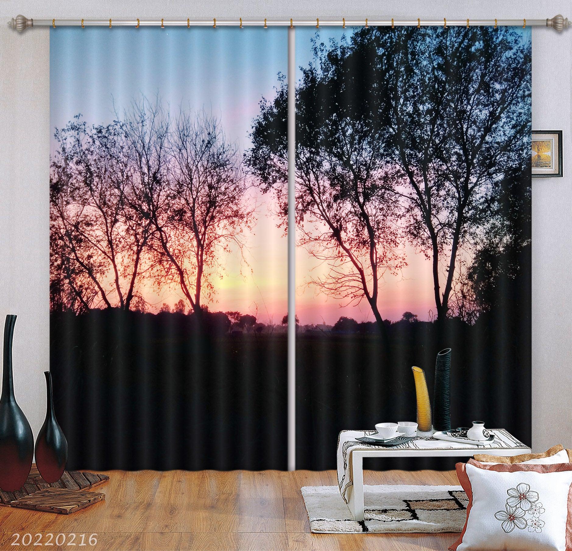 3D Woods Sunrise Scenery Curtains and Drapes GD 1969- Jess Art Decoration