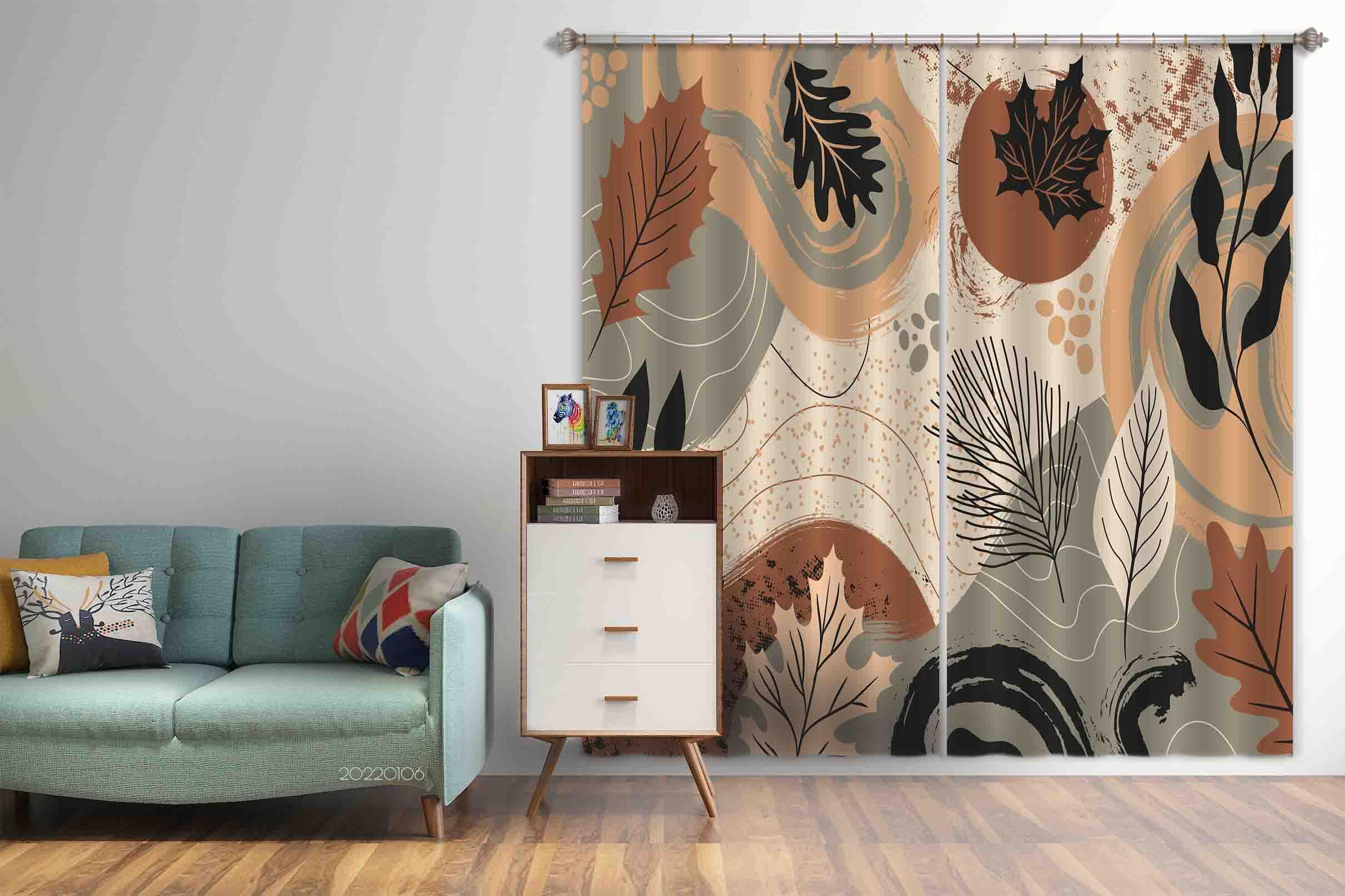 3D Abstract Autumn Leaf Pattern Curtains and Drapes GD 173- Jess Art Decoration
