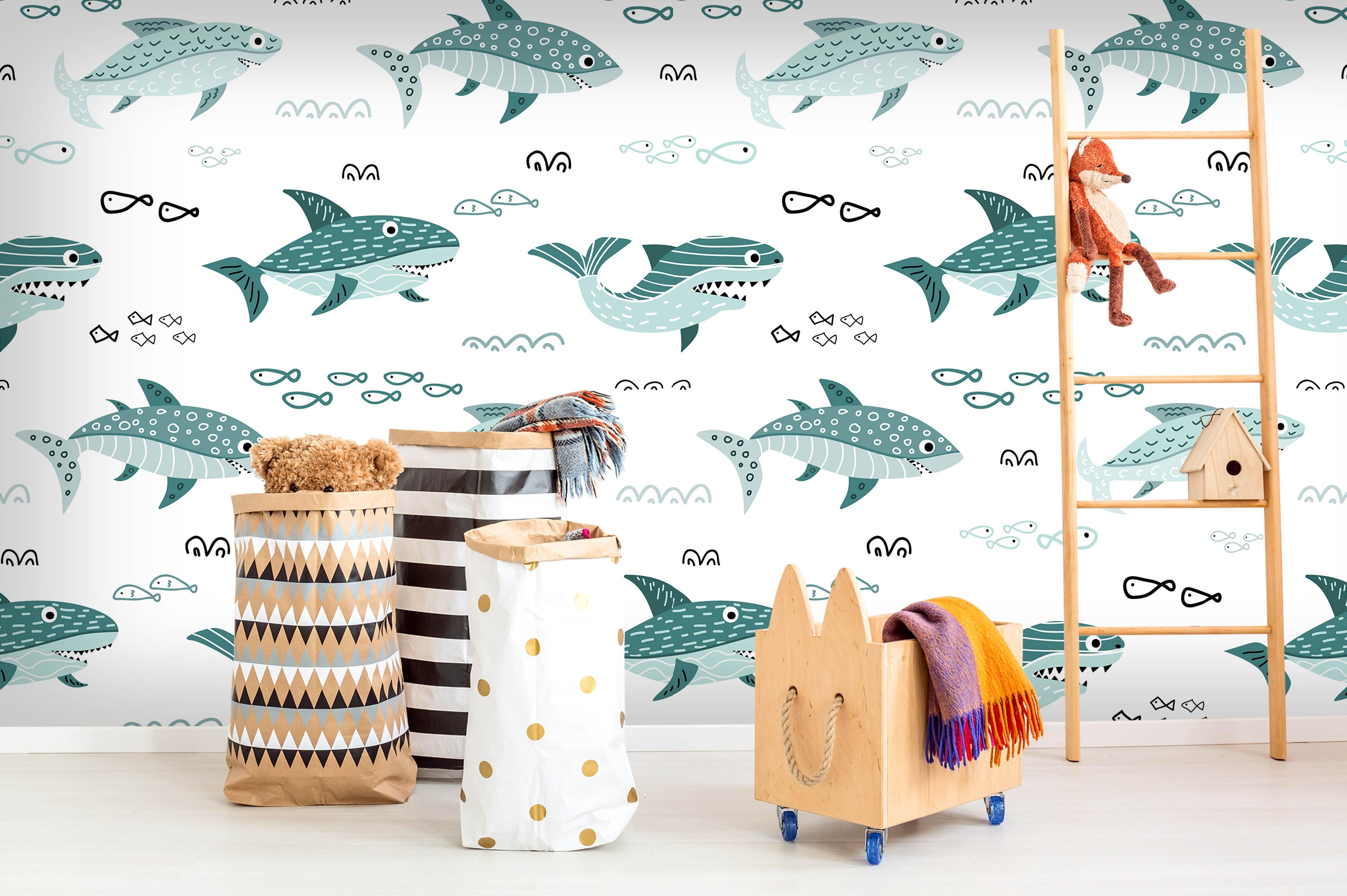 3D Shark Whale Fish Wall Mural Wallpaper 07- Jess Art Decoration