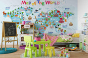 3D Cartoon World Map Wall Mural Wallpaper A278 LQH- Jess Art Decoration