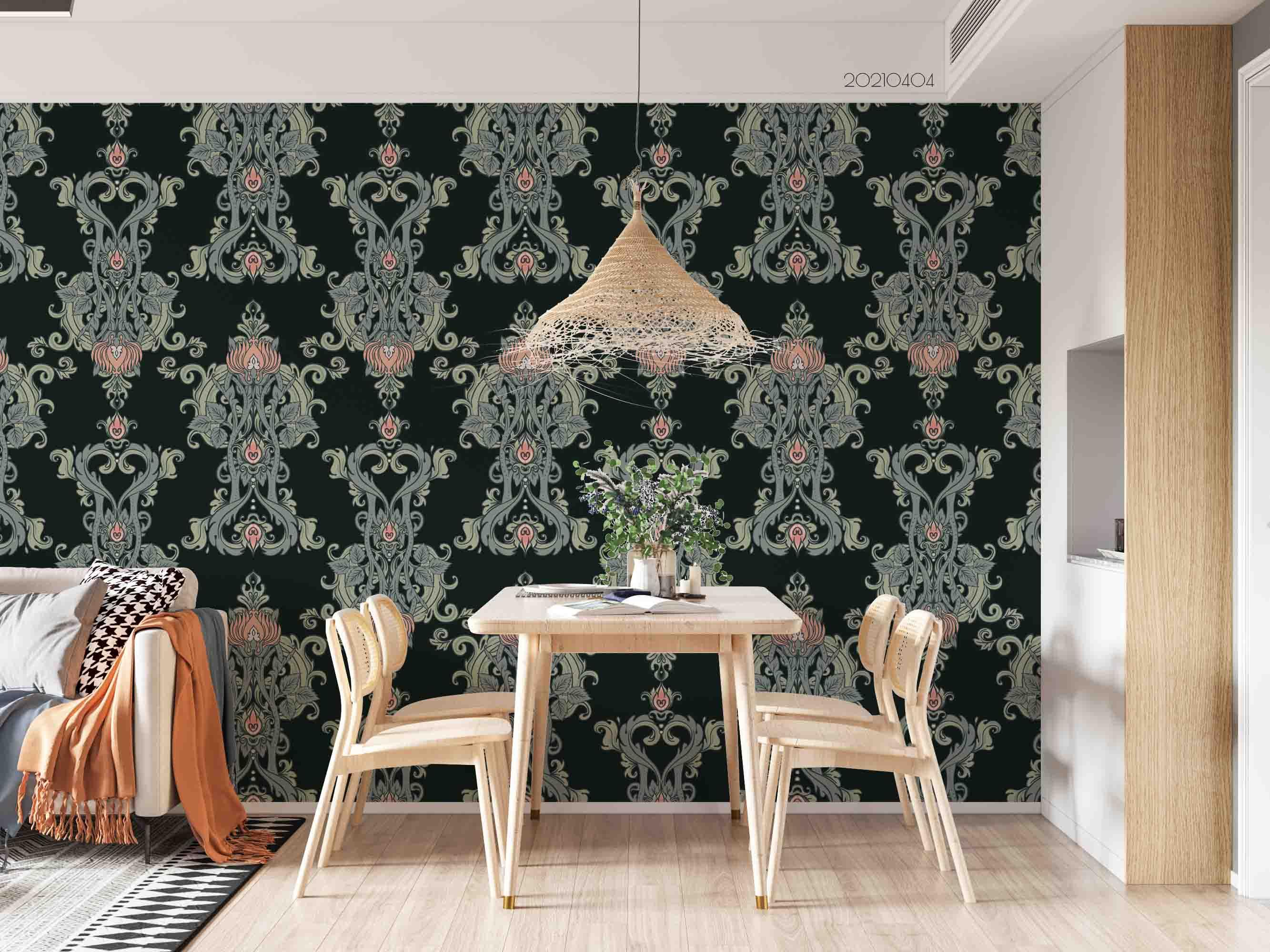 3D European Retro Floral Black Background Wall Mural Wallpaper GD 3951- Jess Art Decoration