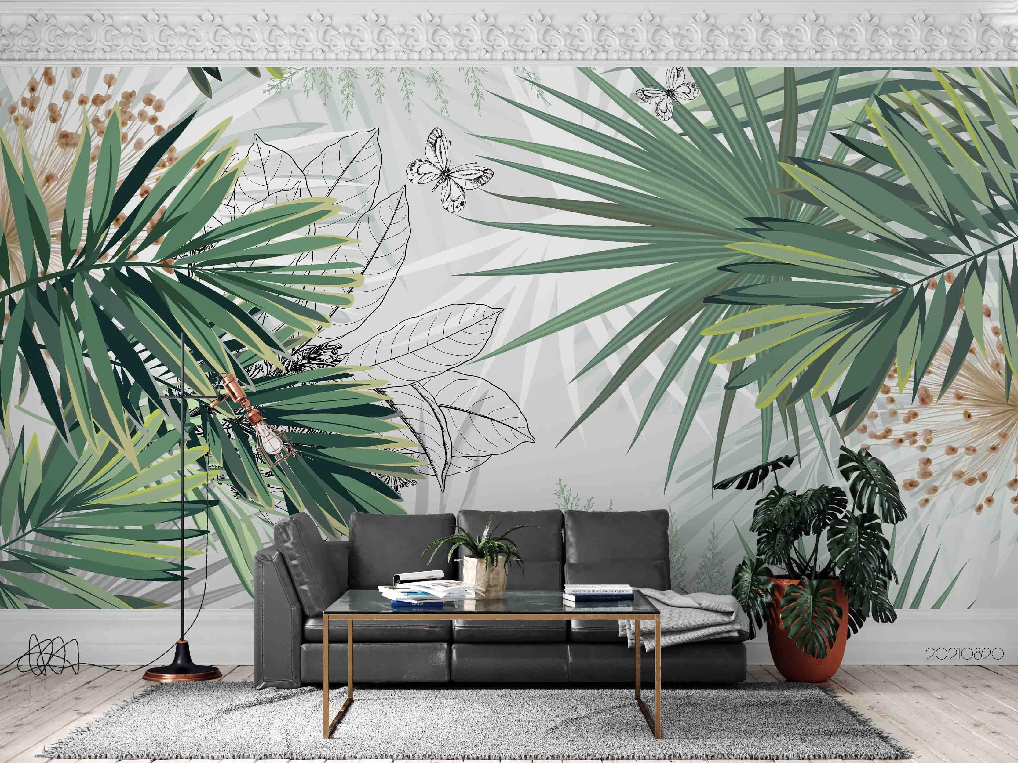 3D Tropical Green Leaf Wall Mural Wallpaper LQH 404- Jess Art Decoration
