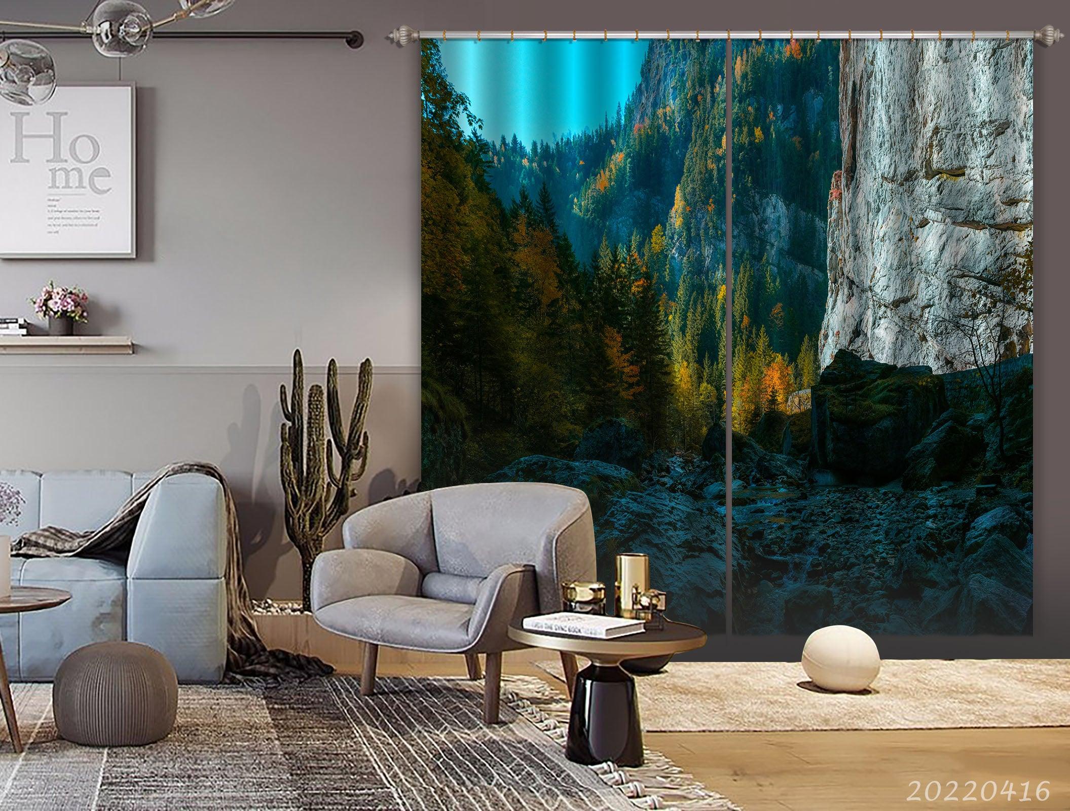 3D Landscape Mountain Rock Valley Plant Tree Curtains and Drapes GD 4335- Jess Art Decoration