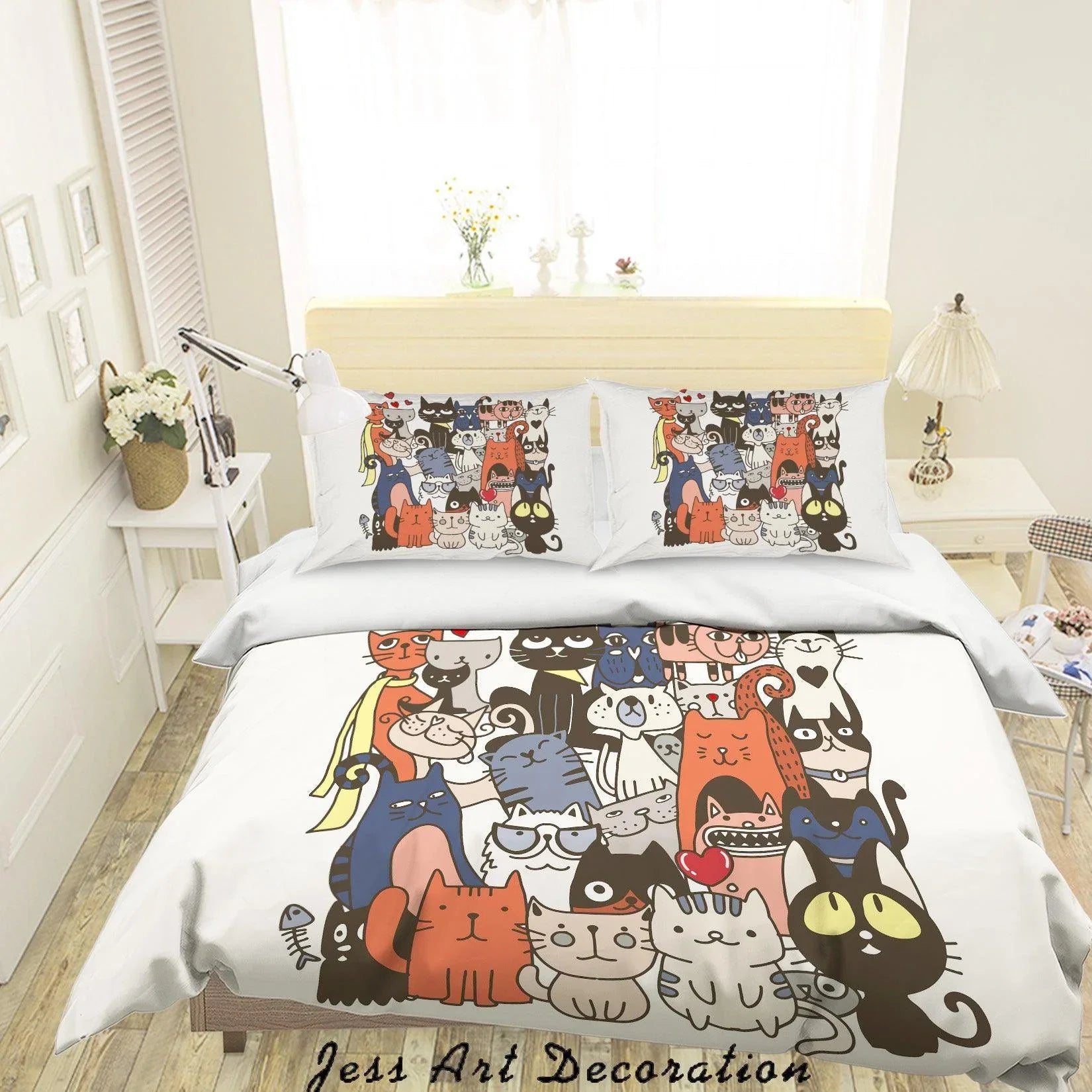 3D Graffiti Colorful Cat Animal Quilt Cover Set Bedding Set Duvet Cover Pillowcases LXL- Jess Art Decoration