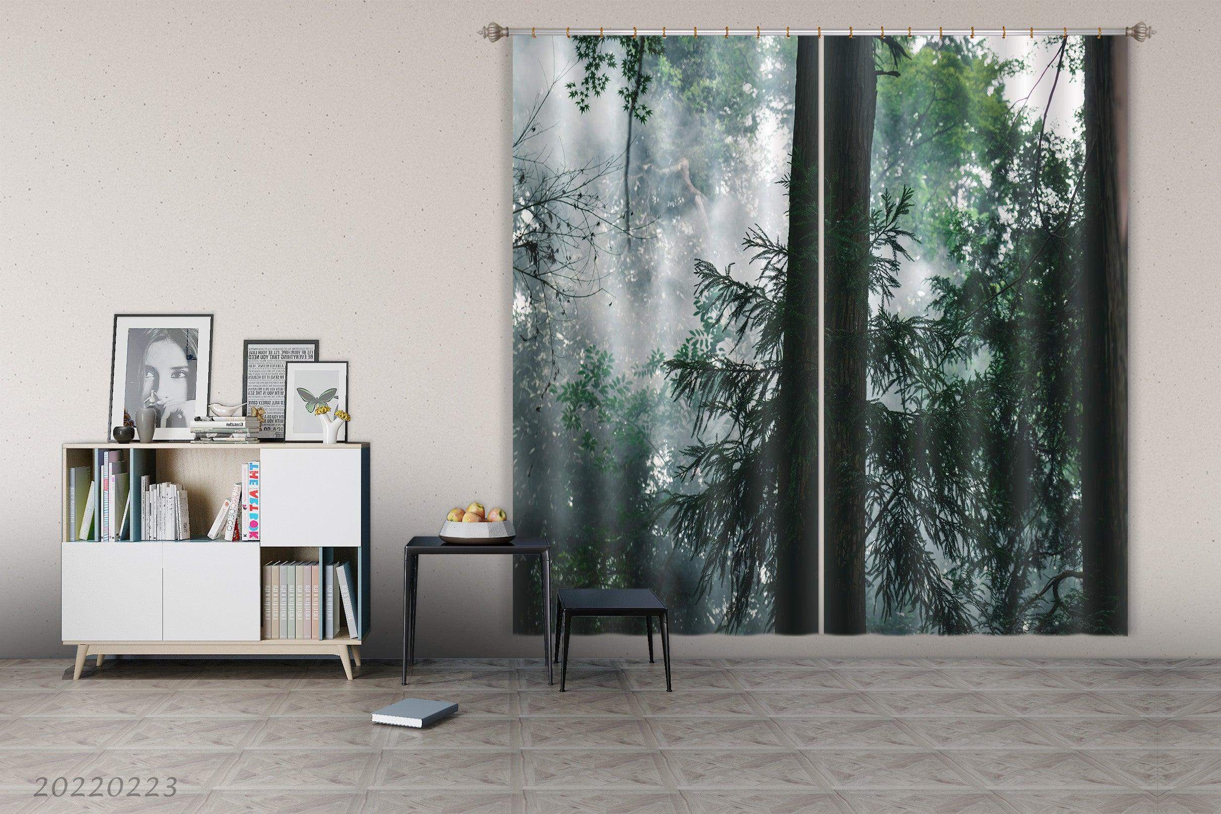 3D Woods Green Leaf Fog Landscape Curtains and Drapes GD 2784- Jess Art Decoration