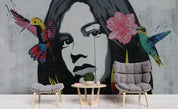 3D Graceful Goddess Bird Hummingbird Lotus Wall Mural Wallpaper ZY D109- Jess Art Decoration