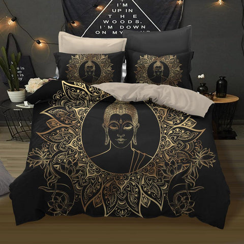 3D Gold Buddha Quilt Cover Set Bedding Set Pillowcases 77- Jess Art Decoration
