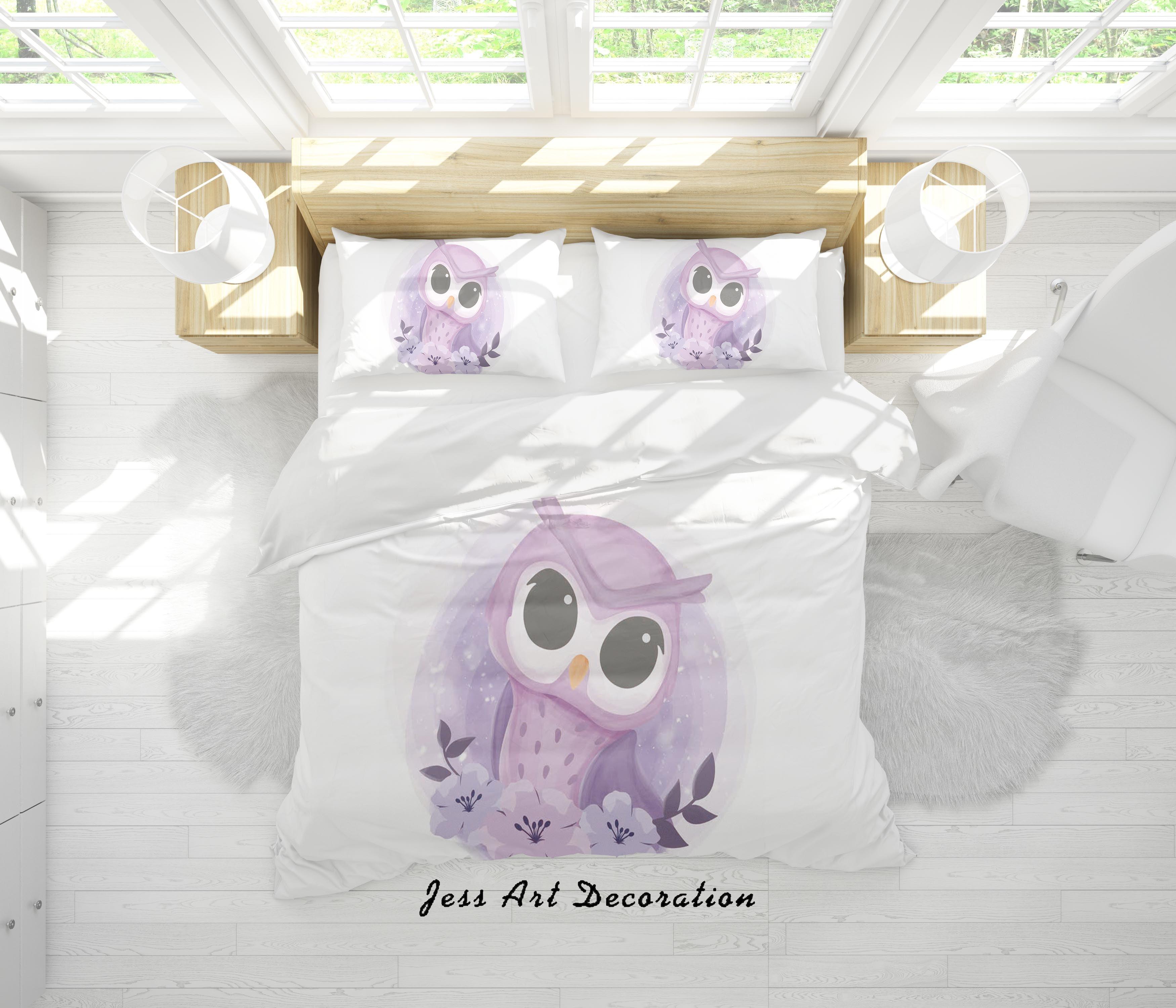 3D White Purple Owl Quilt Cover Set Bedding Set Duvet Cover Pillowcases SF06- Jess Art Decoration