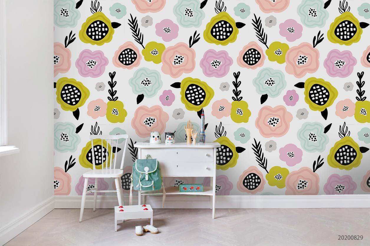 3D Cartoon Colorful Floral Plant Wall Mural Wallpaper LXL 1535- Jess Art Decoration