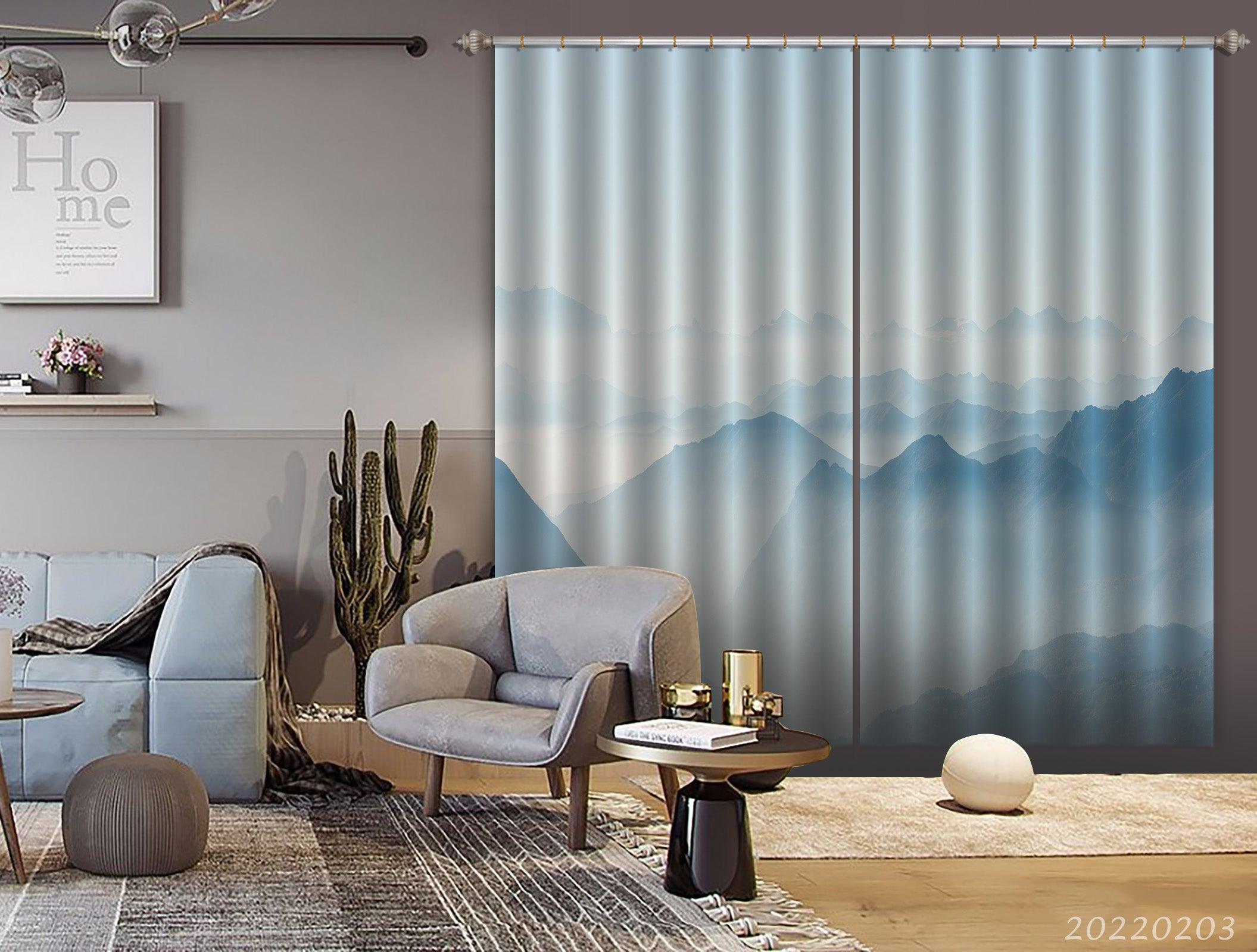 3D Abstract Blue Mountains Misty Curtains and Drapes GD 1258- Jess Art Decoration