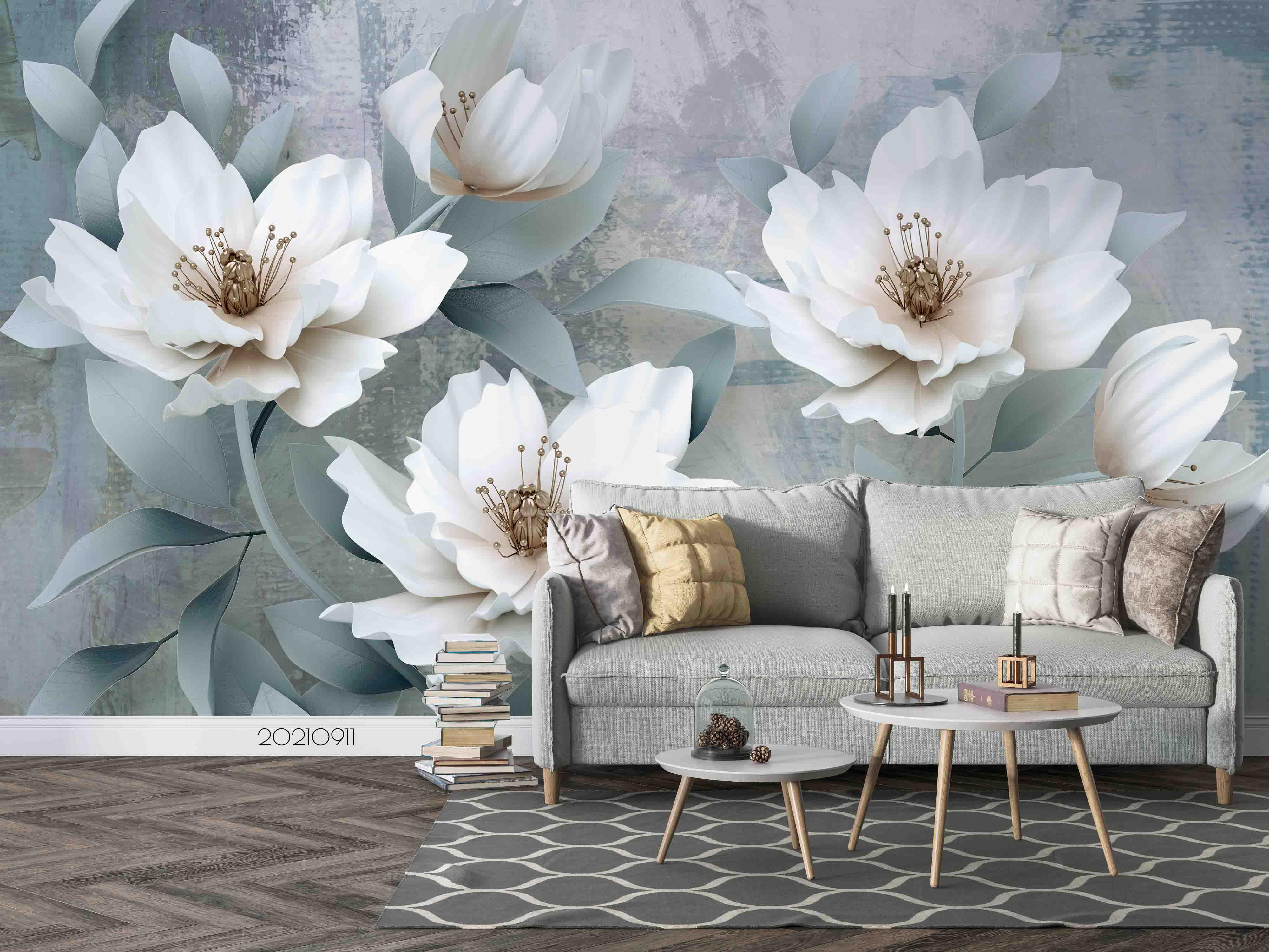 3D Hand Drawn Floral Leaves Wall Mural Wallpaper LQH 735- Jess Art Decoration