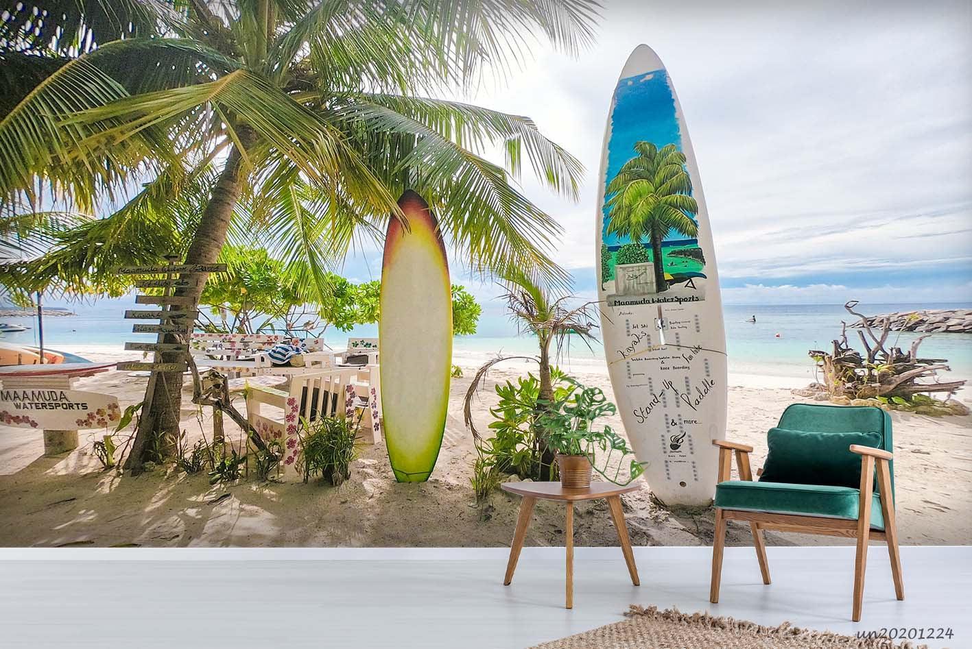 3D Beach Coconut Tree Skateboard Wall Mural Wallpaper LQH 775- Jess Art Decoration