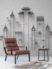 3D Chinese Building Flroal Wall Mural Wallpaper 99- Jess Art Decoration