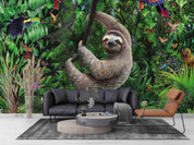 3D Sloth Jungle Animal playful sloth jungle scene wall mural wallpaper for kids room - view 4
