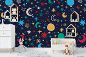 3D Cartoon Space Planet Star Blue Wall Mural Wallpaper LQH 7- Jess Art Decoration