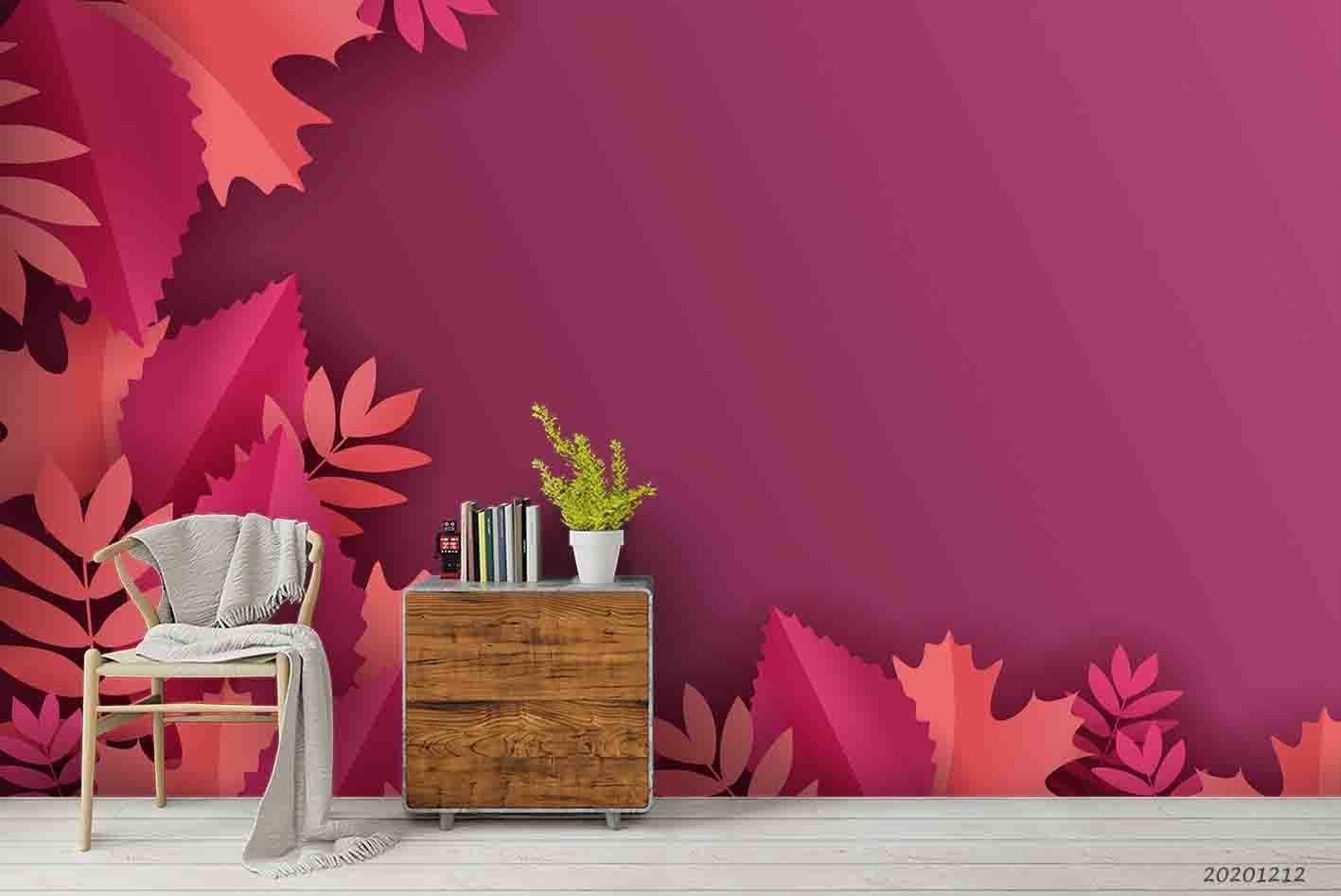 3D Embossed Pink Leaves Plant Wall Mural Wallpaper LXL- Jess Art Decoration