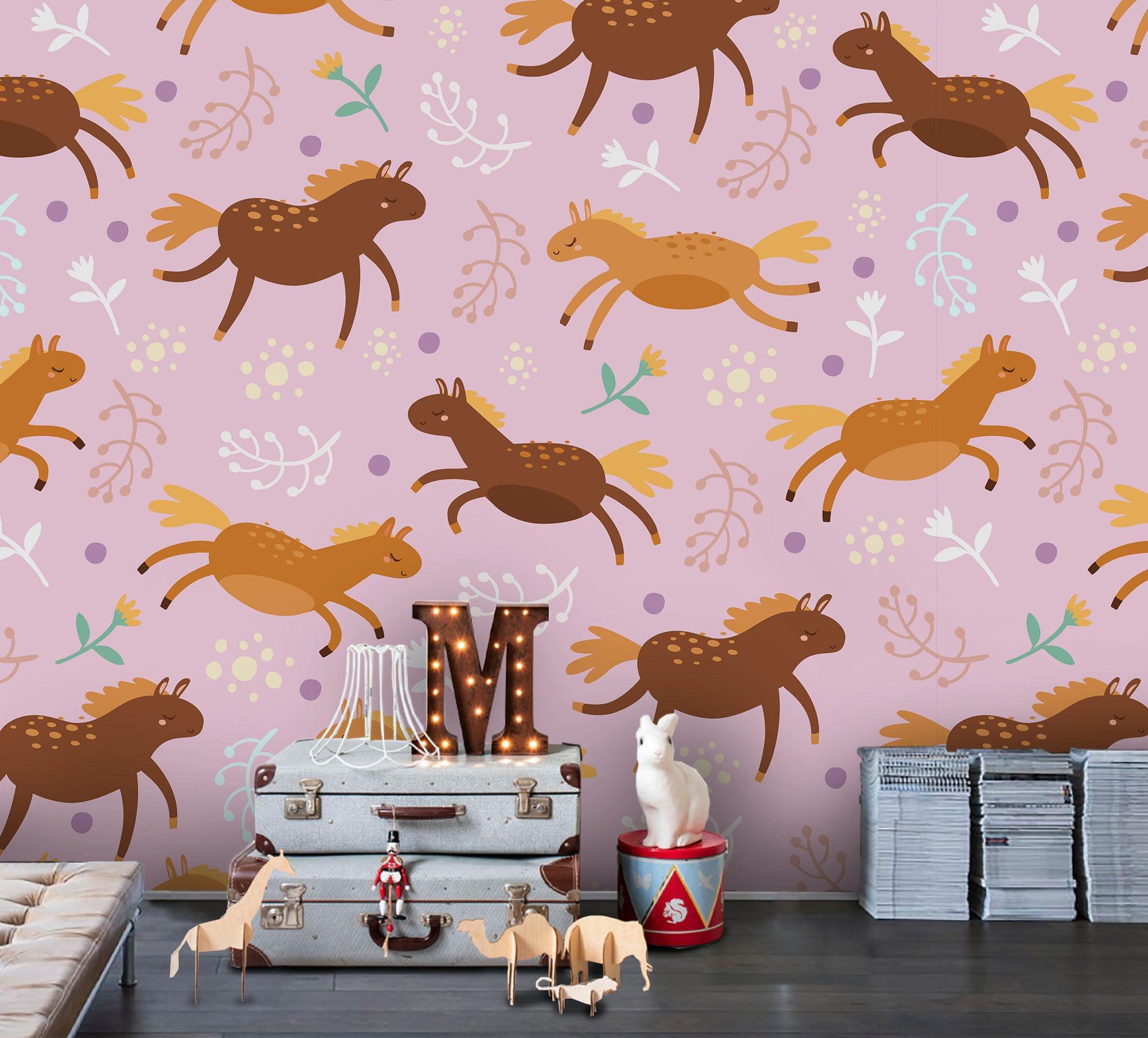 3D Cartoon Animal Pink Wall Mural Wallpaper 117- Jess Art Decoration