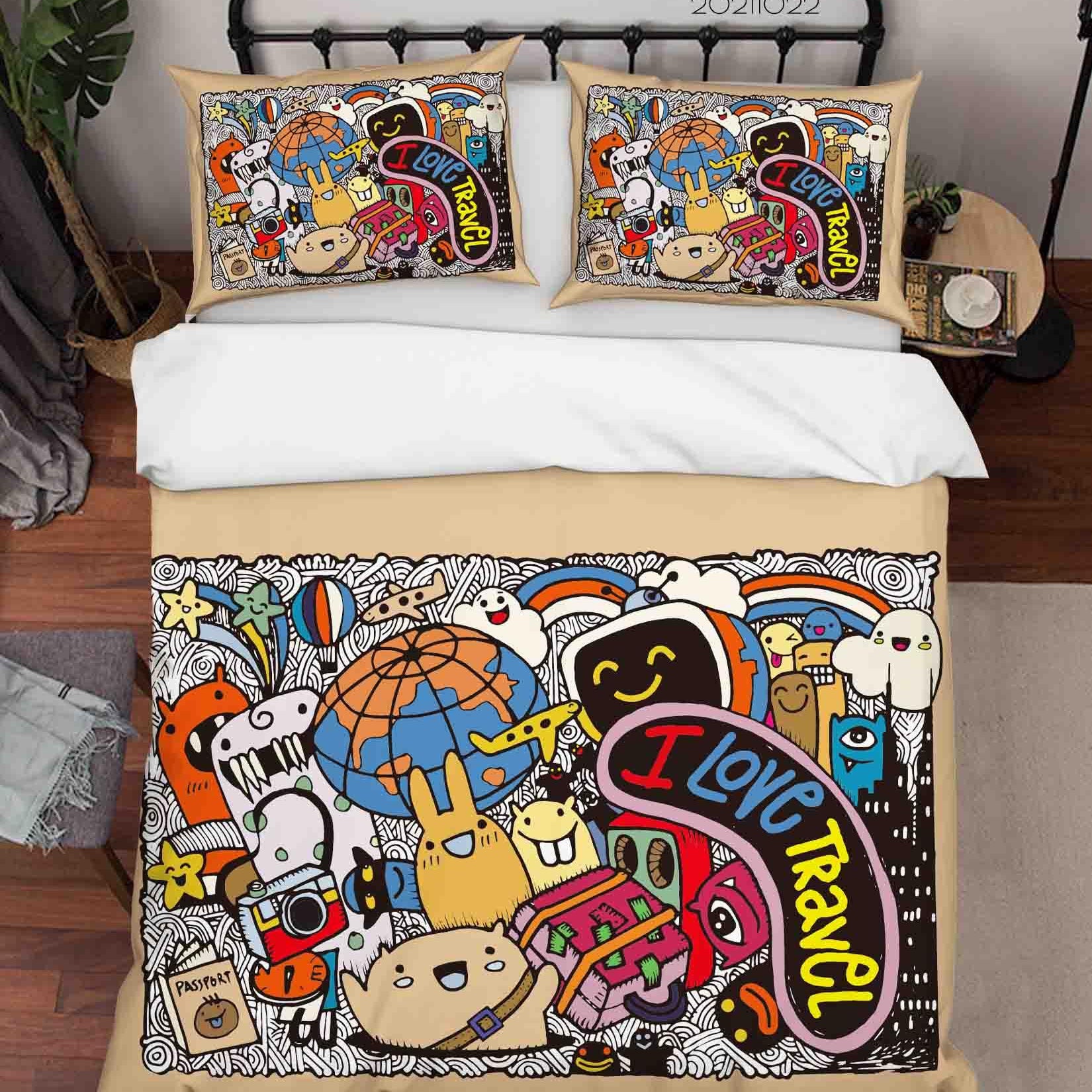 3D Abstract Color Monster Graffiti Quilt Cover Set Bedding Set Duvet Cover Pillowcases 41- Jess Art Decoration
