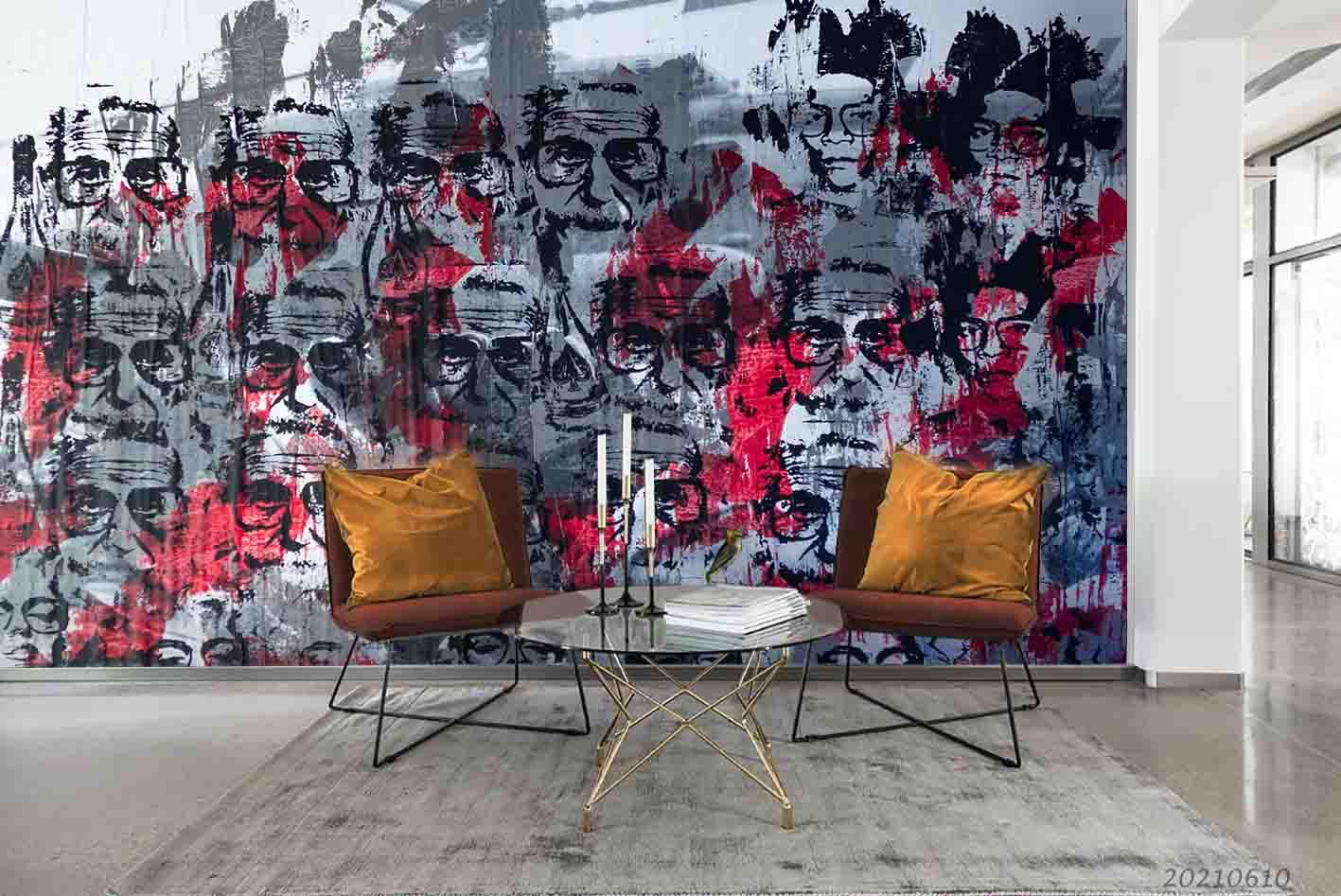 3D Abstract Hand-painted Graffiti Man Profile  Wall Mural Wallpaper SWW1874- Jess Art Decoration