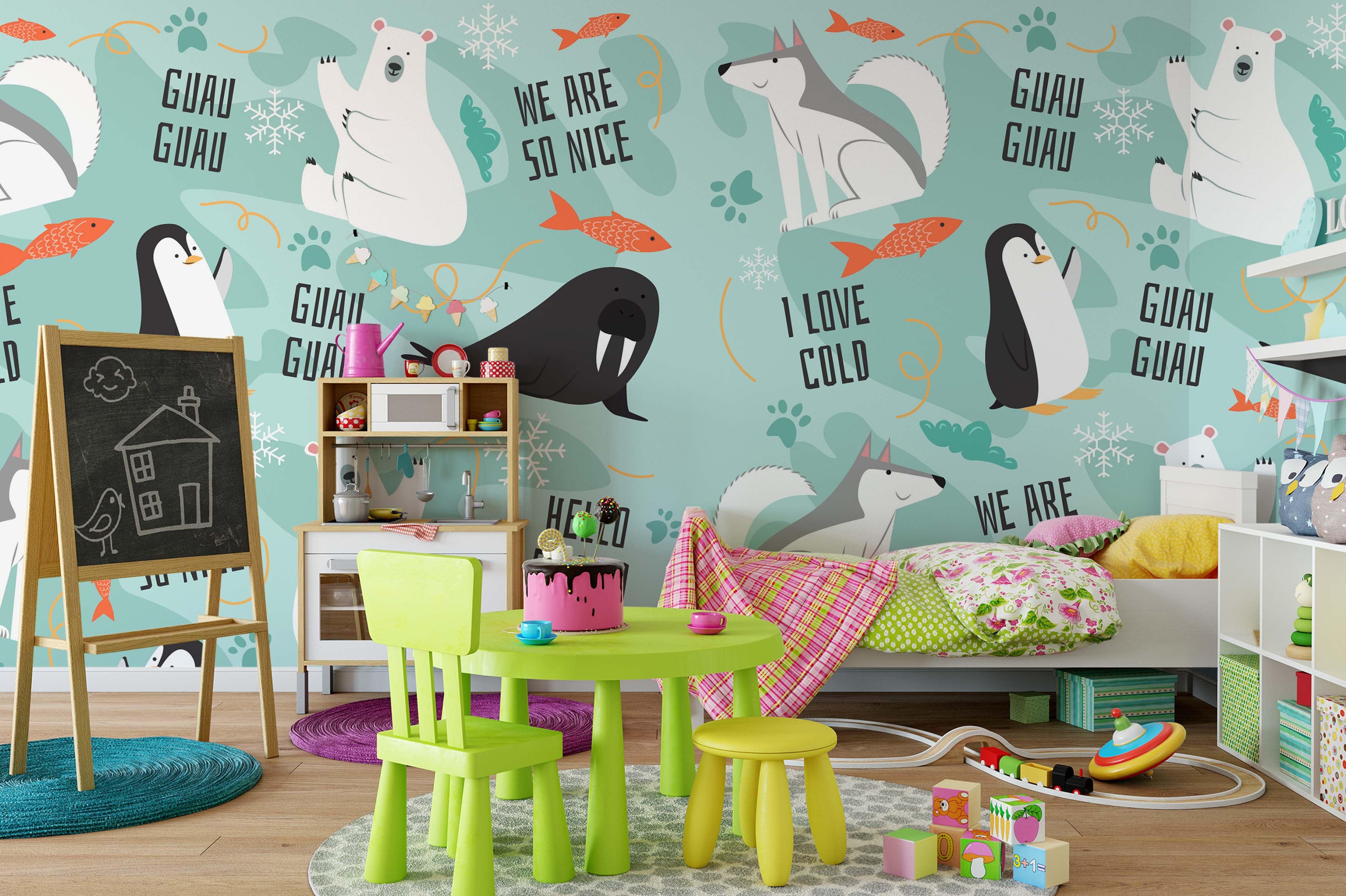 3D cartoon penguin polar bear wall mural wallpaper 51- Jess Art Decoration