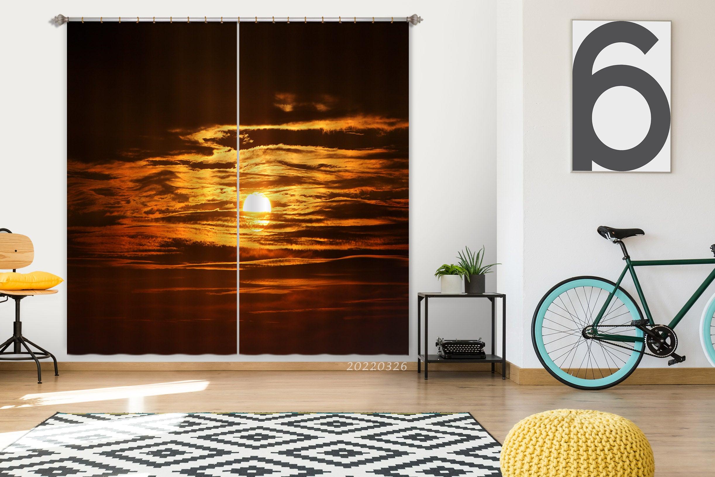 3D Sunrise Golden Sun Sky Cloud Curtains and Drapes GD 3012- Jess Art Decoration