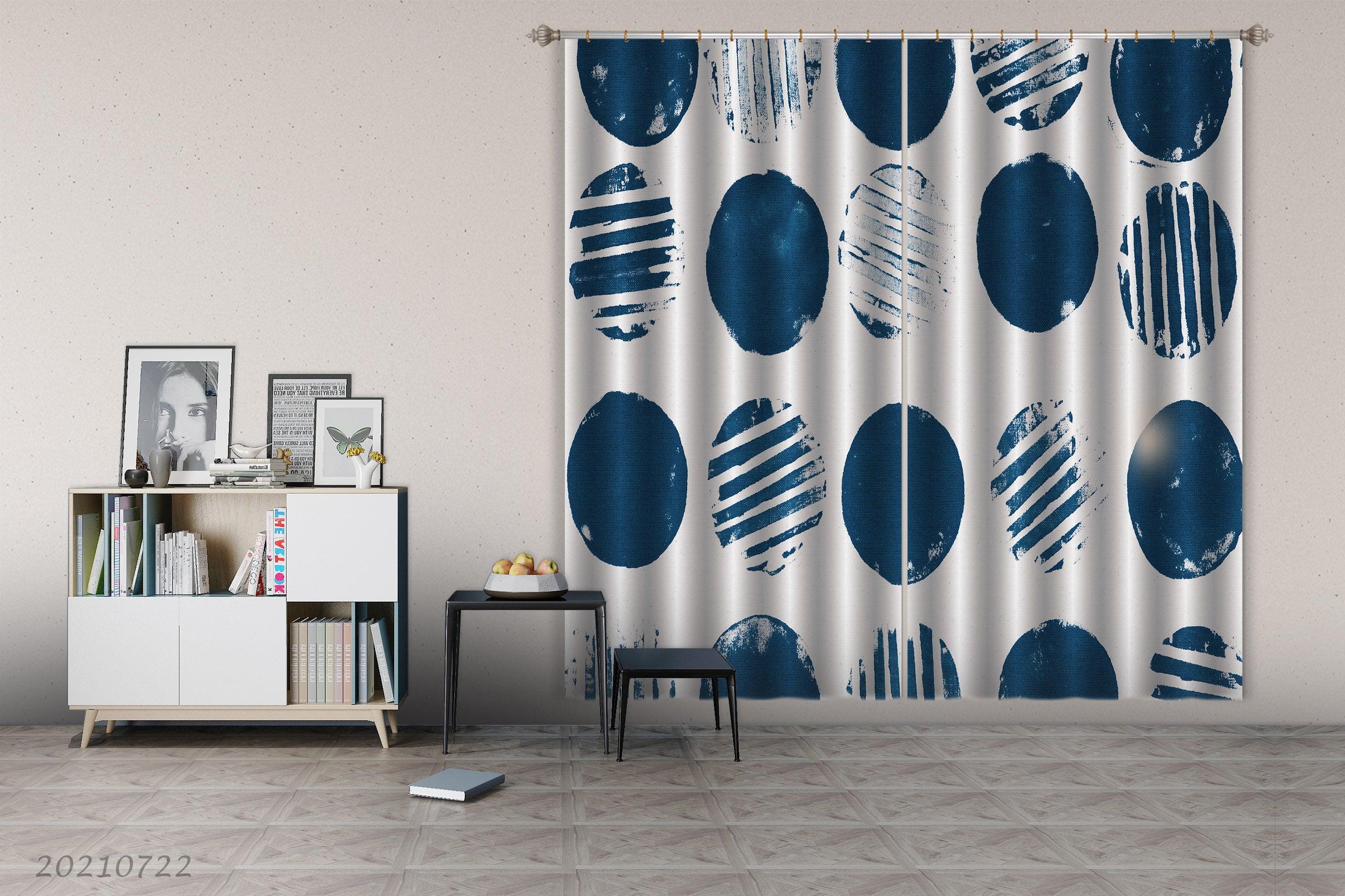 3D Abstract Blue Geometric Circle Curtains and Drapes LQH 202- Jess Art Decoration