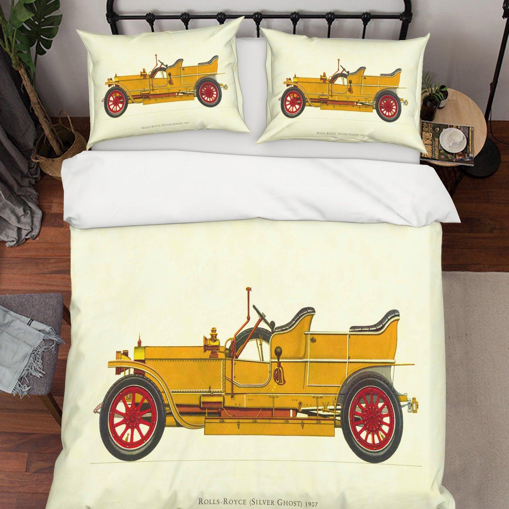 3D Yellow Retro Car Quilt Cover Set Bedding Set Pillowcases 21- Jess Art Decoration