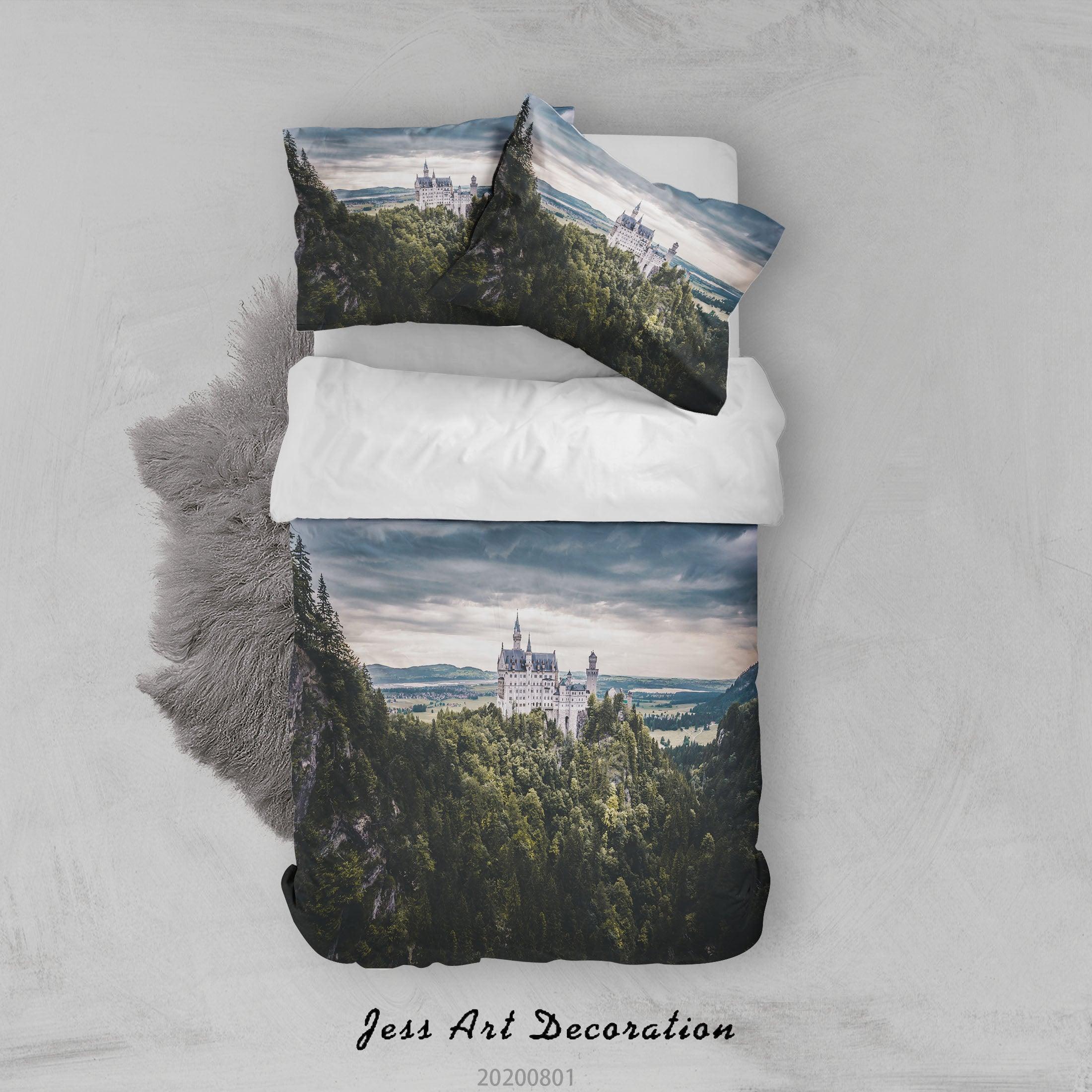 3D Cloudy Sky Mountain Castle Floral Lake Quilt Cover Set Bedding Set Duvet Cover Pillowcases LXL 235- Jess Art Decoration