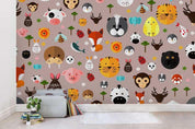 3D Cartoon Animal Head Wall Mural Wallpaper A207 LQH- Jess Art Decoration