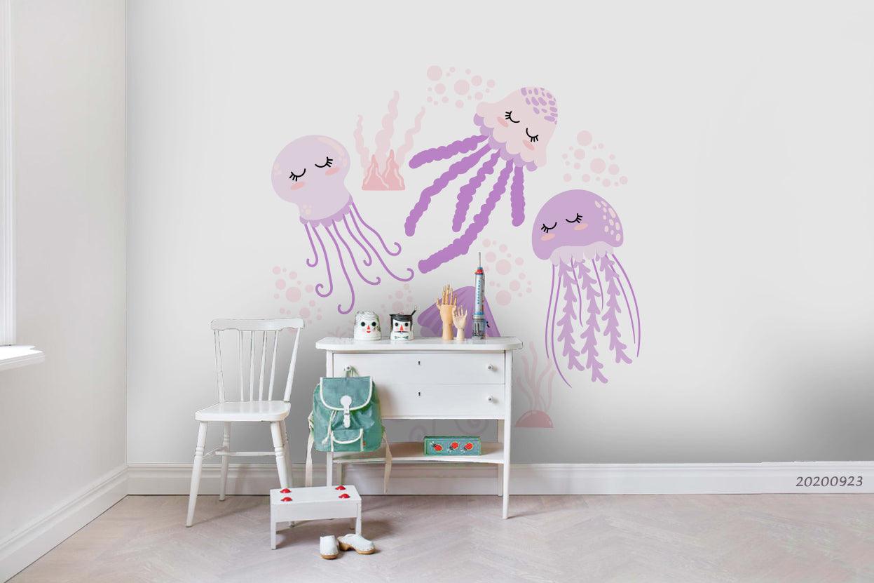3D Cute Jellyfish Hand Drawn Wall Mural Wallpaper WJ 3103- Jess Art Decoration