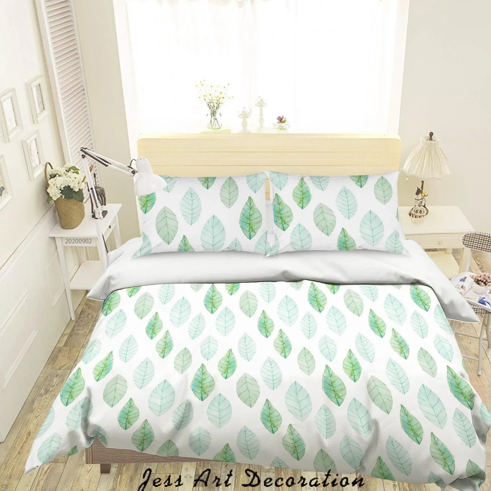 3D Green Leaves Pattern Quilt Cover Set Bedding Set Duvet Cover Pillowcases WJ 1417- Jess Art Decoration