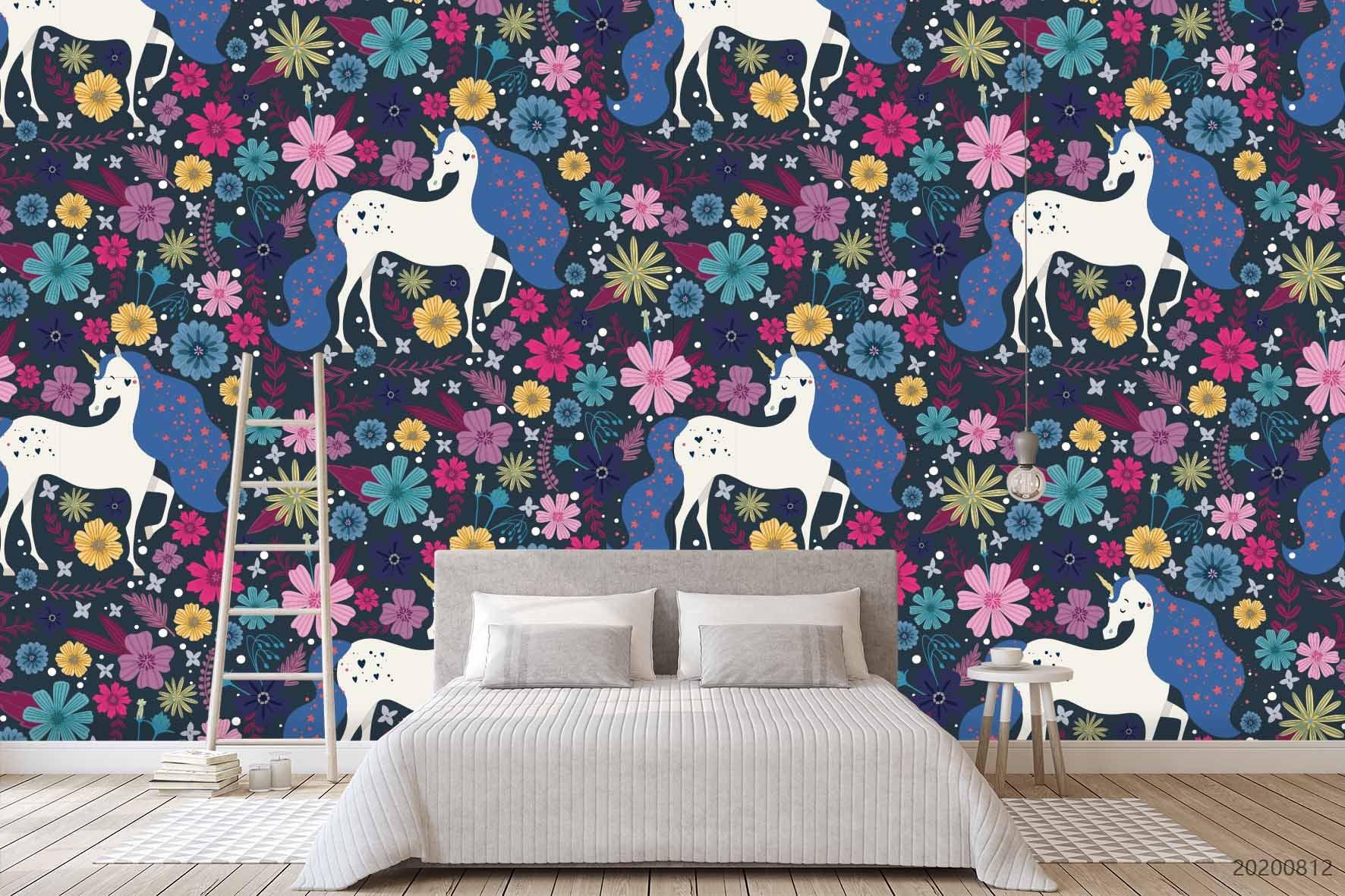 3D Hand Sketching Floral Unicorn Wall Mural Wallpaper LXL 1082- Jess Art Decoration