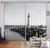 3D Lighthouse Reef Road Sea Seagull Curtains and Drapes GD 457- Jess Art Decoration