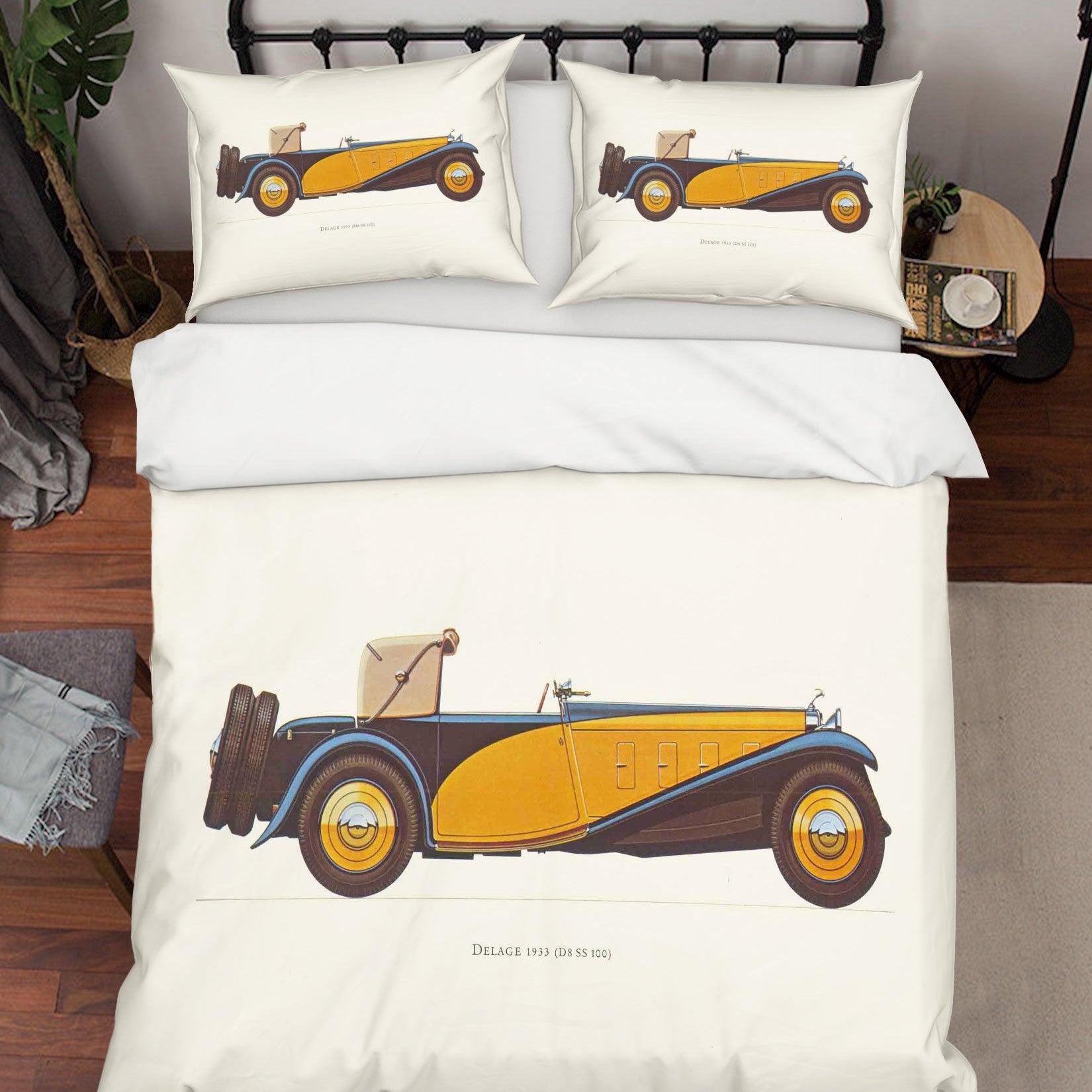 3D Yellow Retro Classic Cars Quilt Cover Set Bedding Set Pillowcases 04- Jess Art Decoration