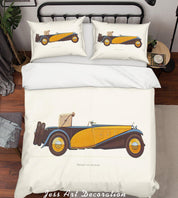 3D Yellow Retro Classic Cars Quilt Cover Set Bedding Set Pillowcases 04- Jess Art Decoration