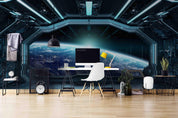 3D Space Dark Blue Spaceship Futuristic Interior Window View Planet Earth Mural Wallpaper LXL- Jess Art Decoration